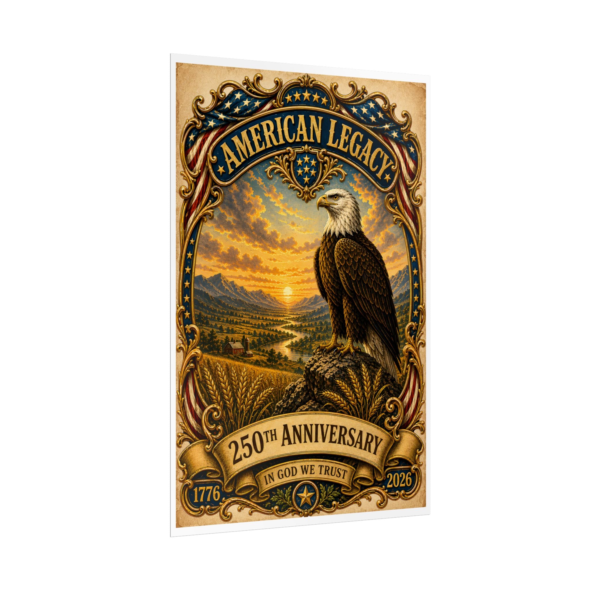 Heritage Print Co - American Legacy - In God We Trust with Eagle - USA 250th Anniversary - 4th of July - Premium Vintage Wall Art
