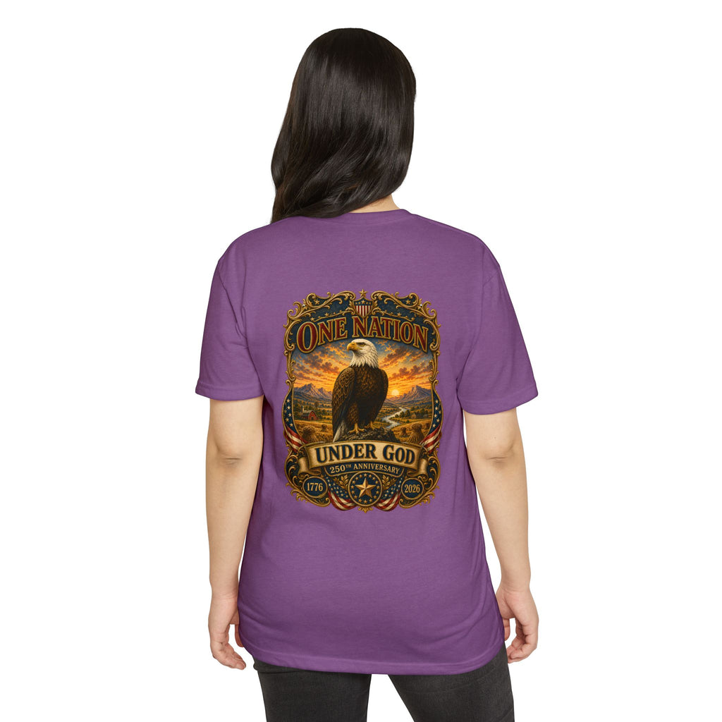 Heritage Print Co - One Nation Under God with Eagle - USA 250th Anniversary 4th of July - Next Level 6210 CVC Super Soft T-Shirt