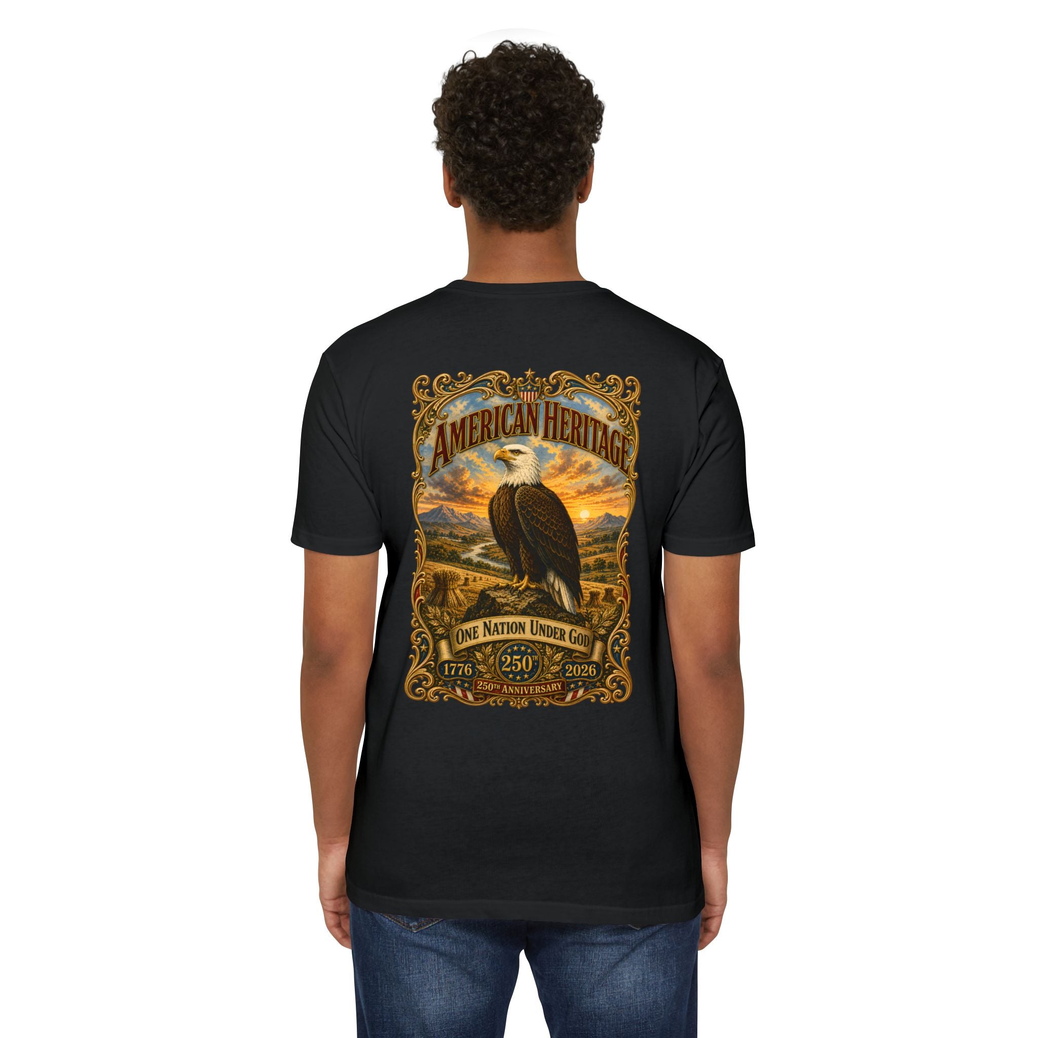 Heritage Print Co - American Heritage - One Nation Under God with Eagle - USA 250 Years - 4th of July - Next Level 6210 CVC Super Soft T-Shirt