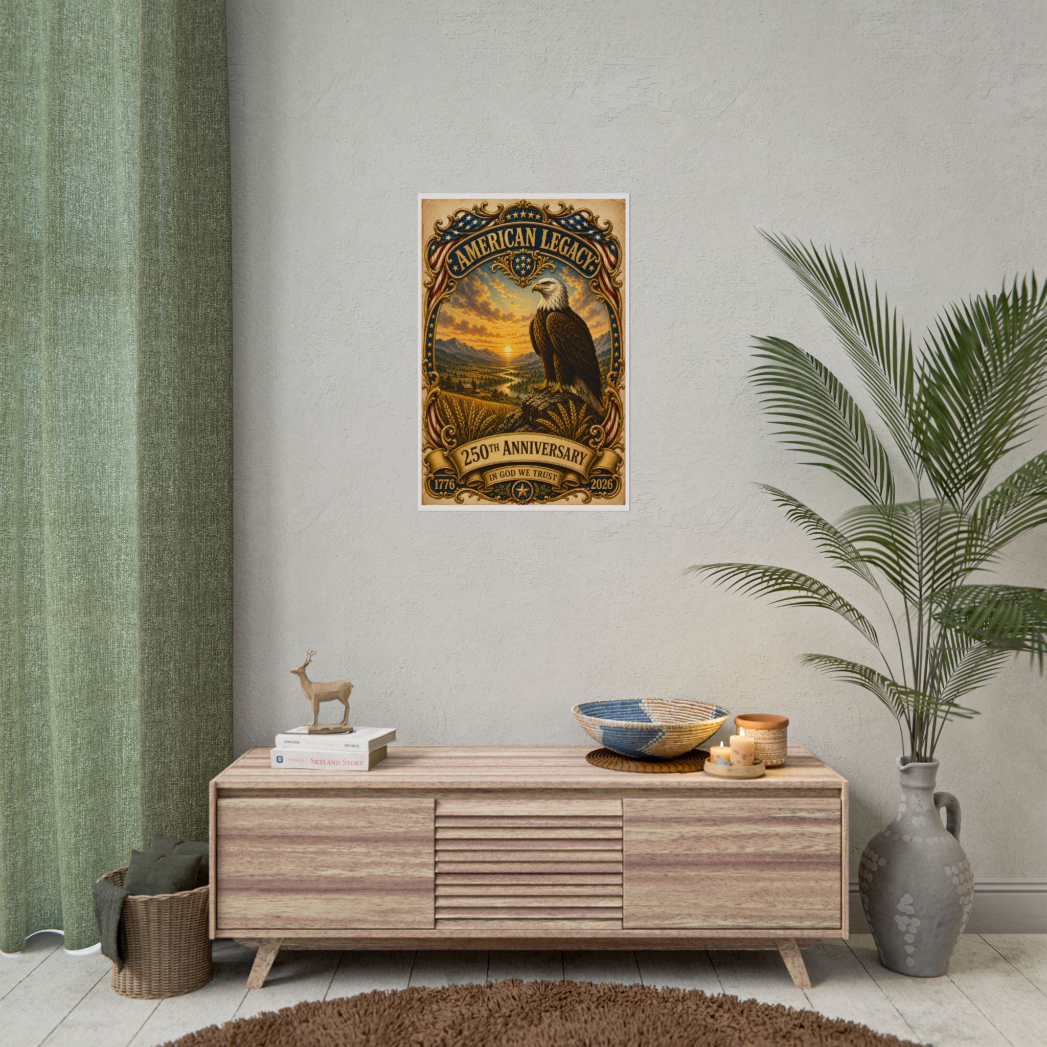 Heritage Print Co - American Legacy - In God We Trust with Eagle - USA 250th Anniversary - 4th of July - Premium Vintage Wall Art