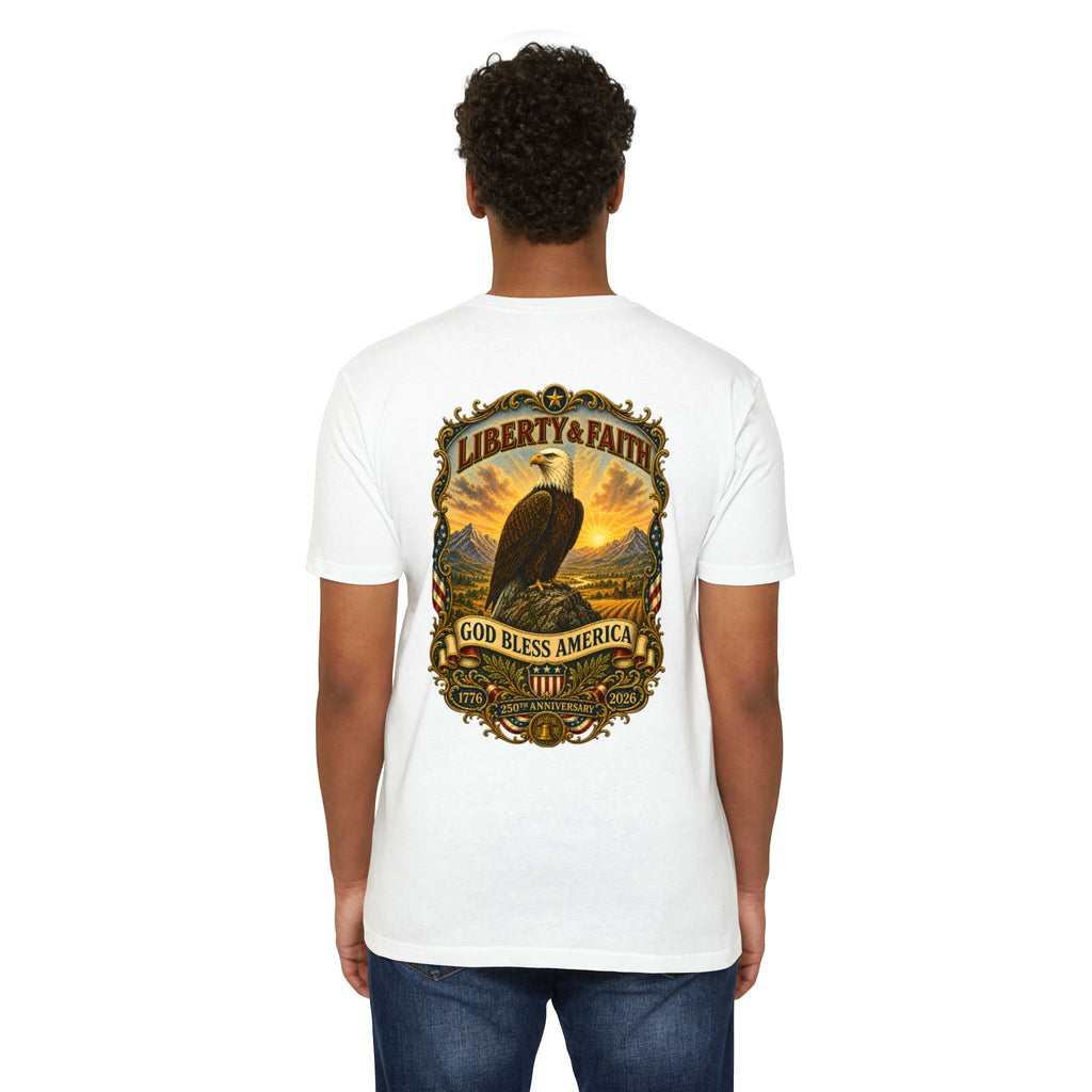 Heritage Print Co - Liberty & Faith Eagle - God Bless America - USA 250 years - 4th of July - Next Level 6210 CVC Super Soft T-Shirt