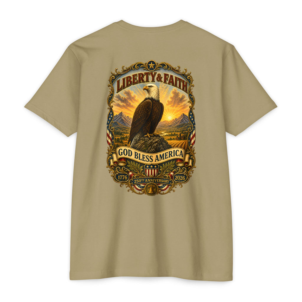 Heritage Print Co - Liberty & Faith Eagle - God Bless America - USA 250 years - 4th of July - Next Level 6210 CVC Super Soft T-Shirt