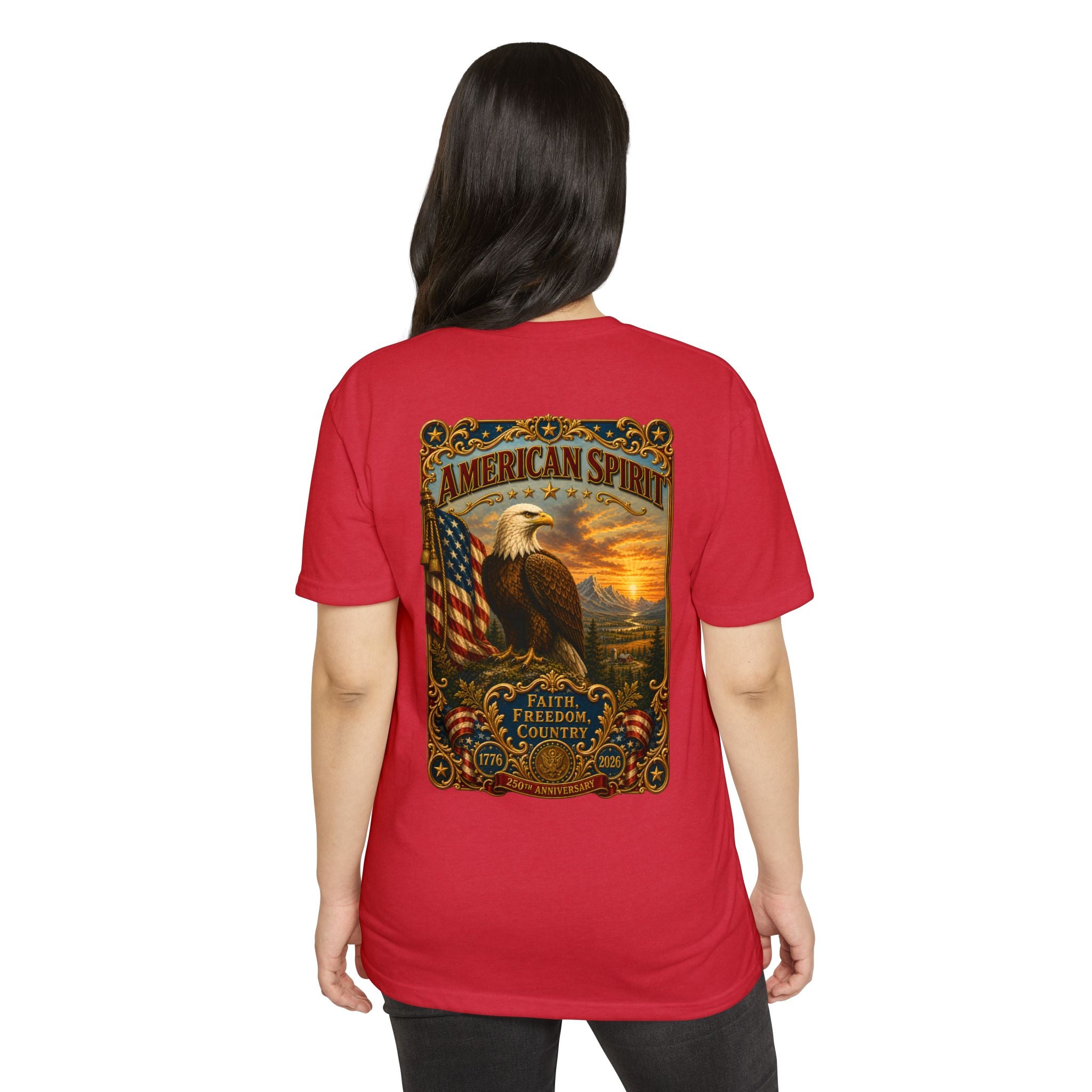 Heritage Print Co - American Spirit - Faith Freedom Country with Eagle - USA 250 years - 4th of July - Next Level 6210 CVC Super Soft T-Shirt