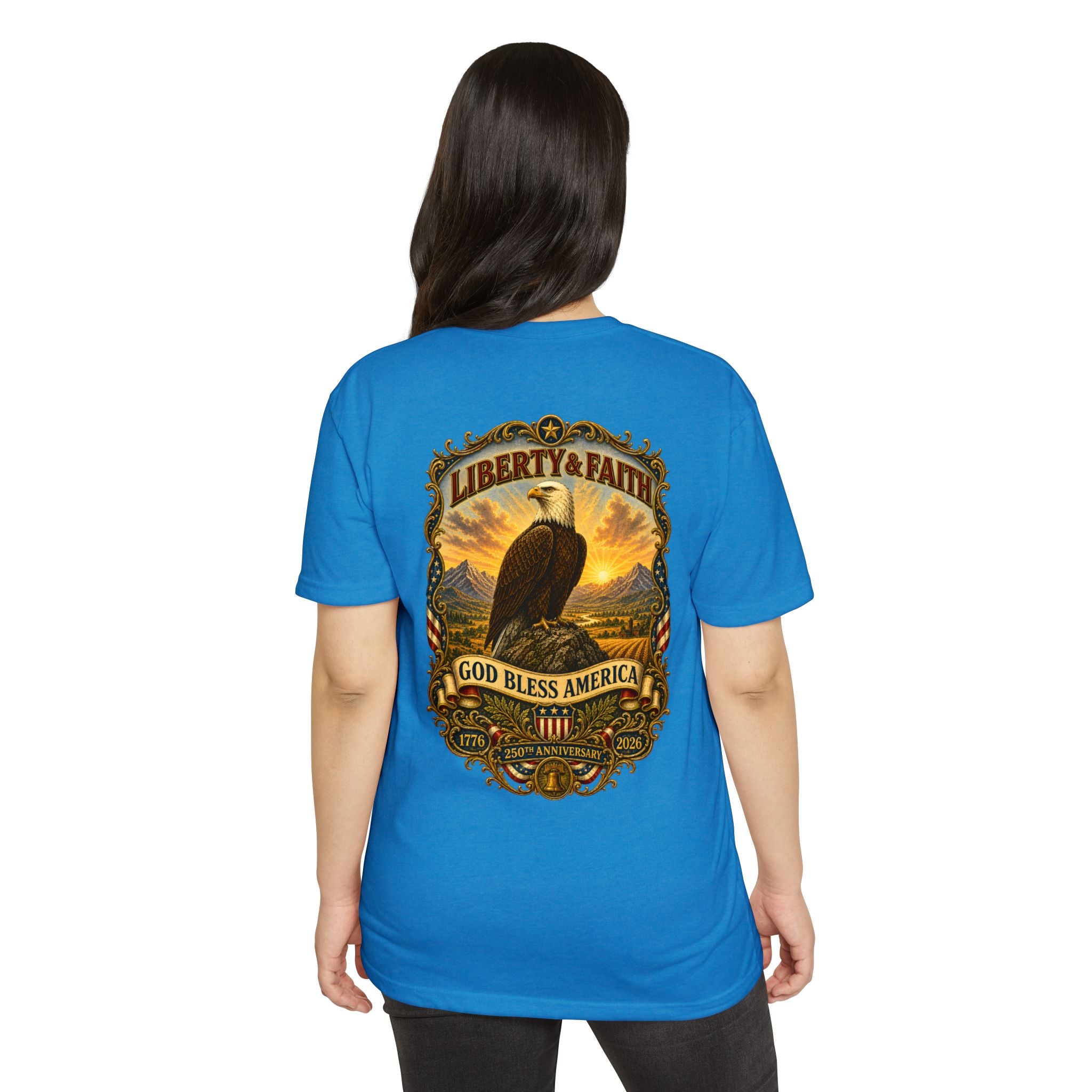 Heritage Print Co - Liberty & Faith Eagle - God Bless America - USA 250 years - 4th of July - Next Level 6210 CVC Super Soft T-Shirt