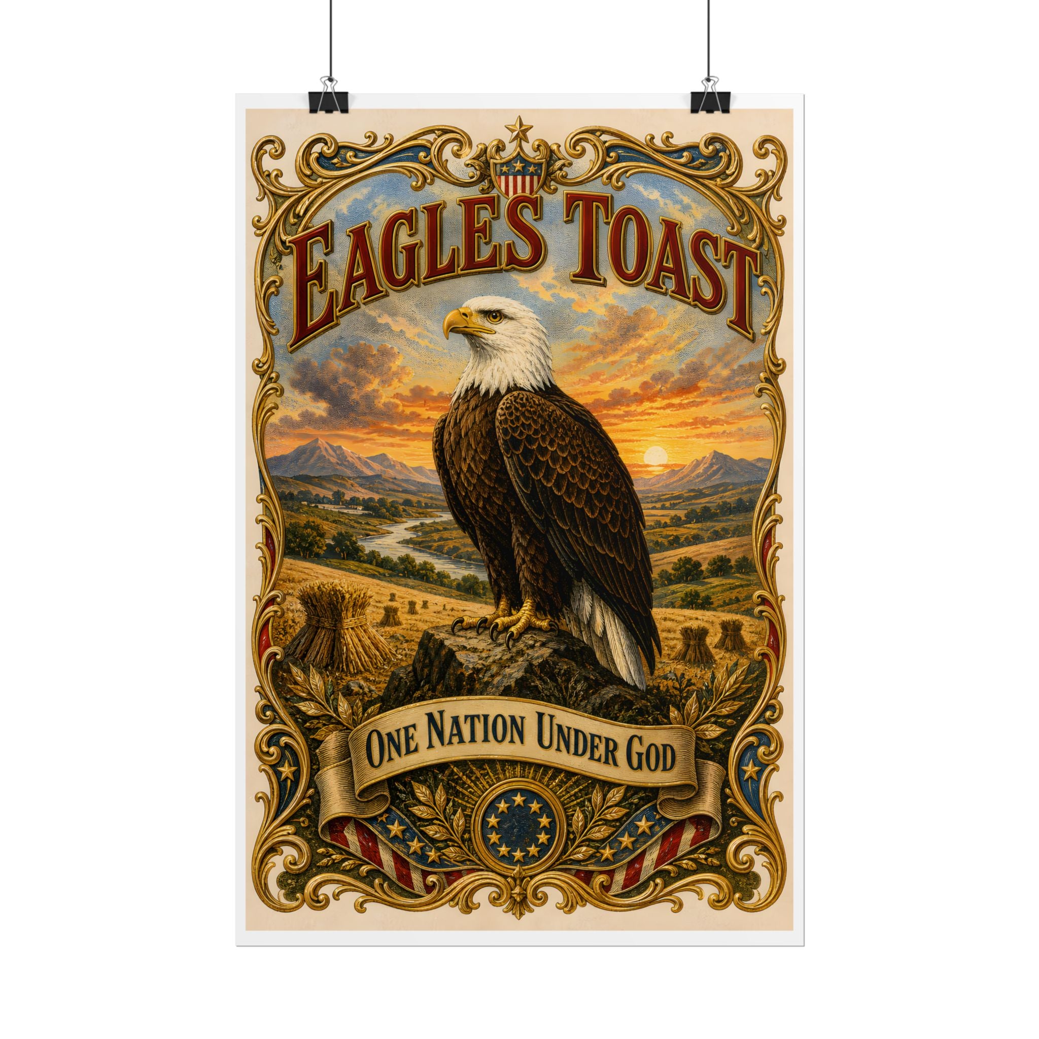 Heritage Print Co - Eagles Toast - American Bald Eagle - One Nation Under God - Premium Vintage Wall Art