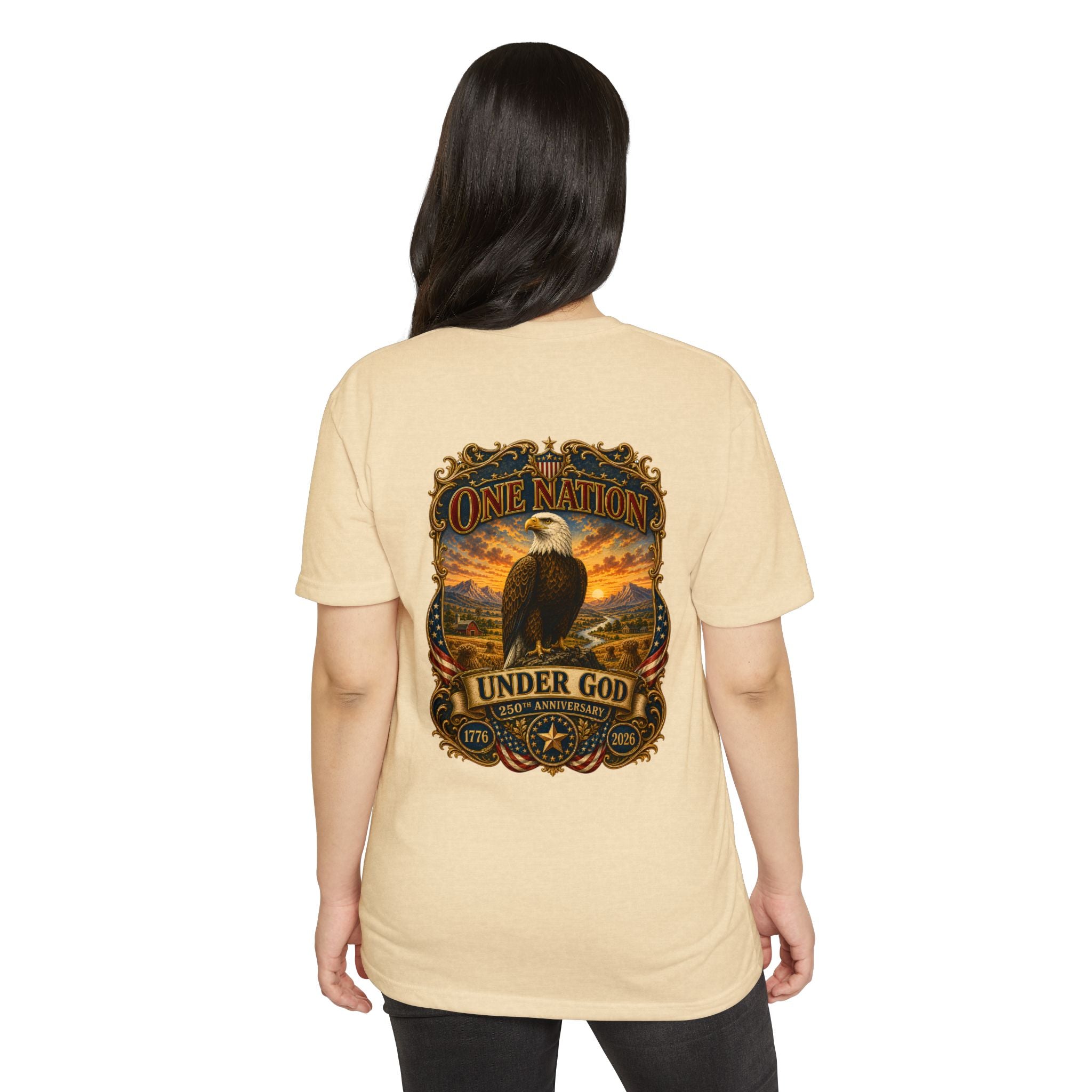 Heritage Print Co - One Nation Under God with Eagle - USA 250th Anniversary 4th of July - Next Level 6210 CVC Super Soft T-Shirt