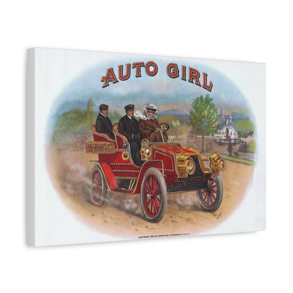 Vintage Stone Lithography Artwork - Auto Girl - Matte Canvas, Stretched, 1.25"