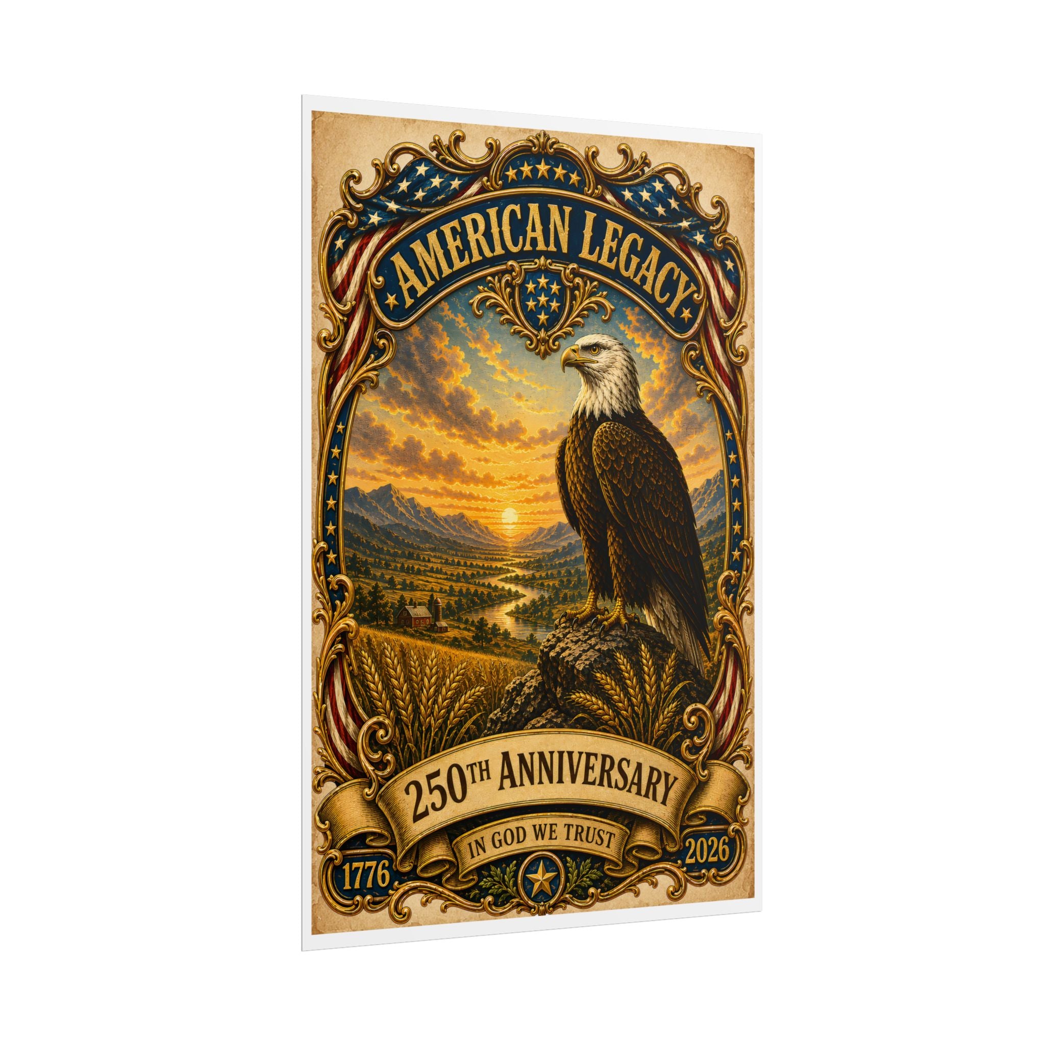 Heritage Print Co - American Legacy - In God We Trust with Eagle - USA 250th Anniversary - 4th of July - Premium Vintage Wall Art