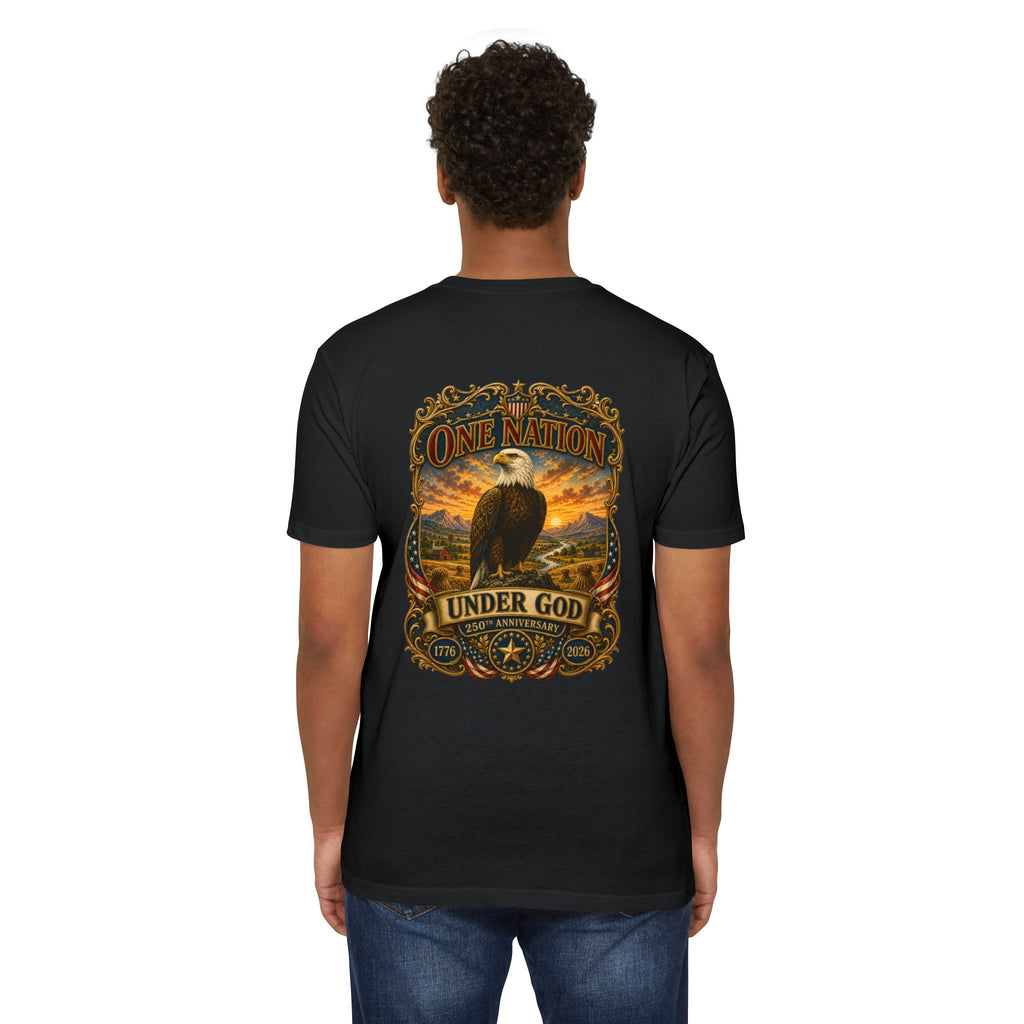 Heritage Print Co - One Nation Under God with Eagle - USA 250th Anniversary 4th of July - Next Level 6210 CVC Super Soft T-Shirt