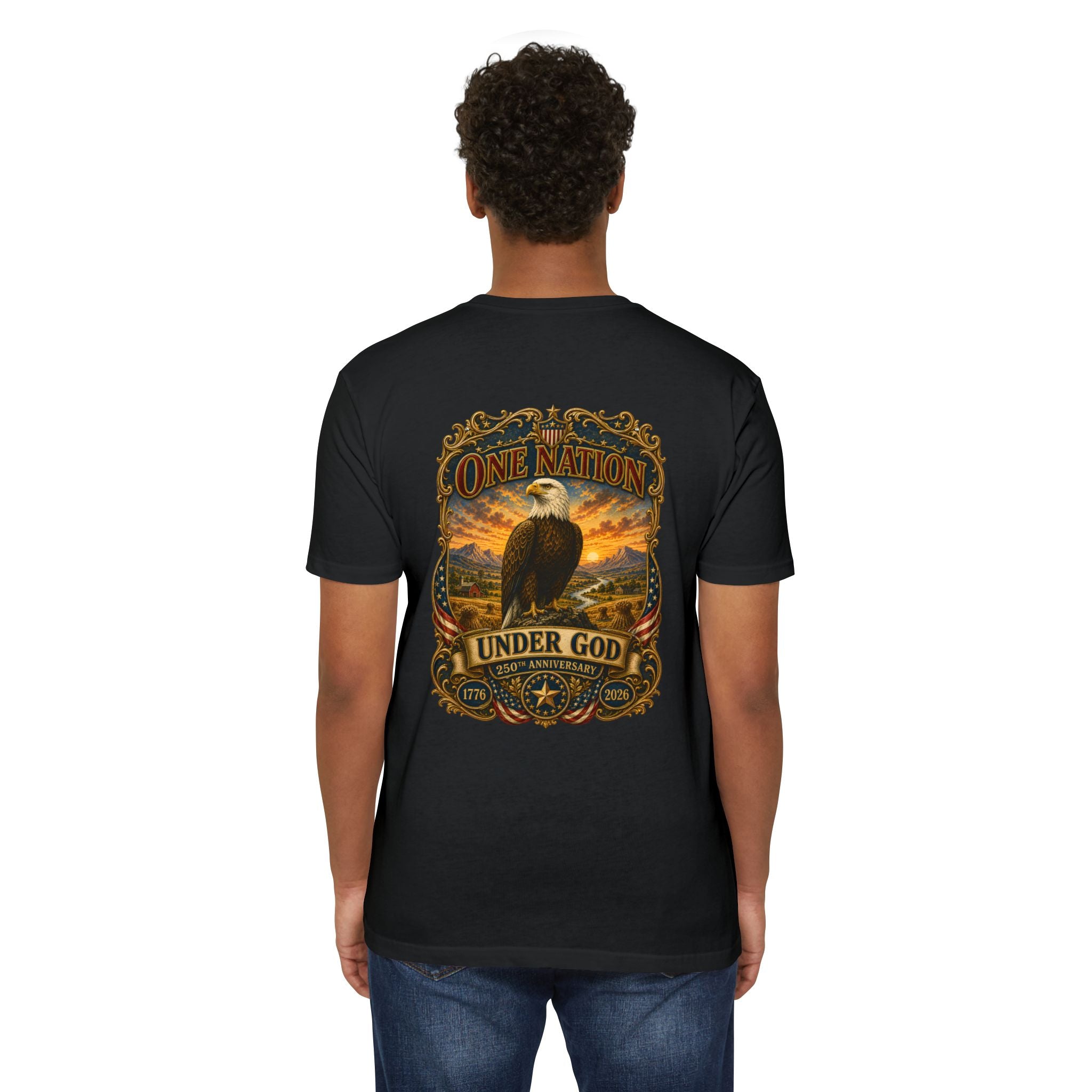 Heritage Print Co - One Nation Under God with Eagle - USA 250th Anniversary 4th of July - Next Level 6210 CVC Super Soft T-Shirt