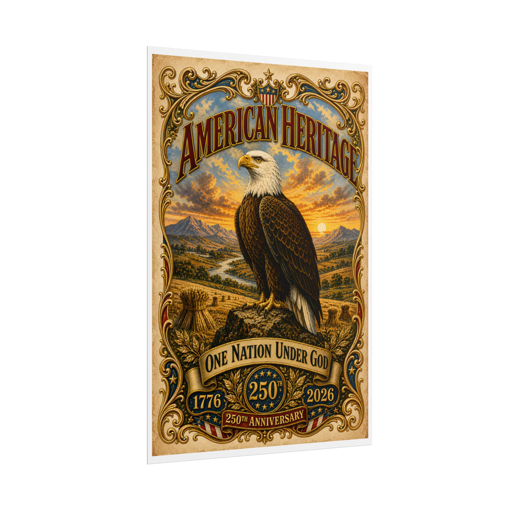Heritage Print Co - American Heritage - One Nation Under God with Eagle - USA 250 Years - 4th of July - Premium Vintage Wall Art