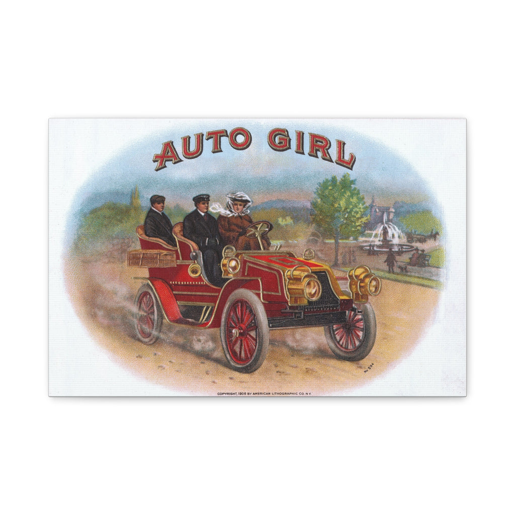 Vintage Stone Lithography Artwork - Auto Girl - Matte Canvas, Stretched, 1.25"