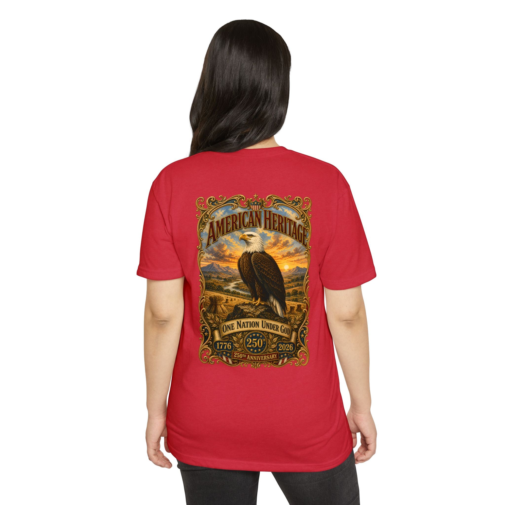 Heritage Print Co - American Heritage - One Nation Under God with Eagle - USA 250 Years - 4th of July - Next Level 6210 CVC Super Soft T-Shirt
