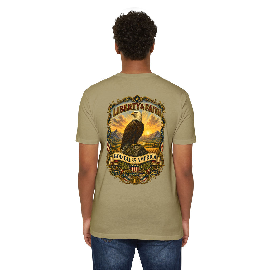 Heritage Print Co - Liberty & Faith Eagle - God Bless America - USA 250 years - 4th of July - Next Level 6210 CVC Super Soft T-Shirt