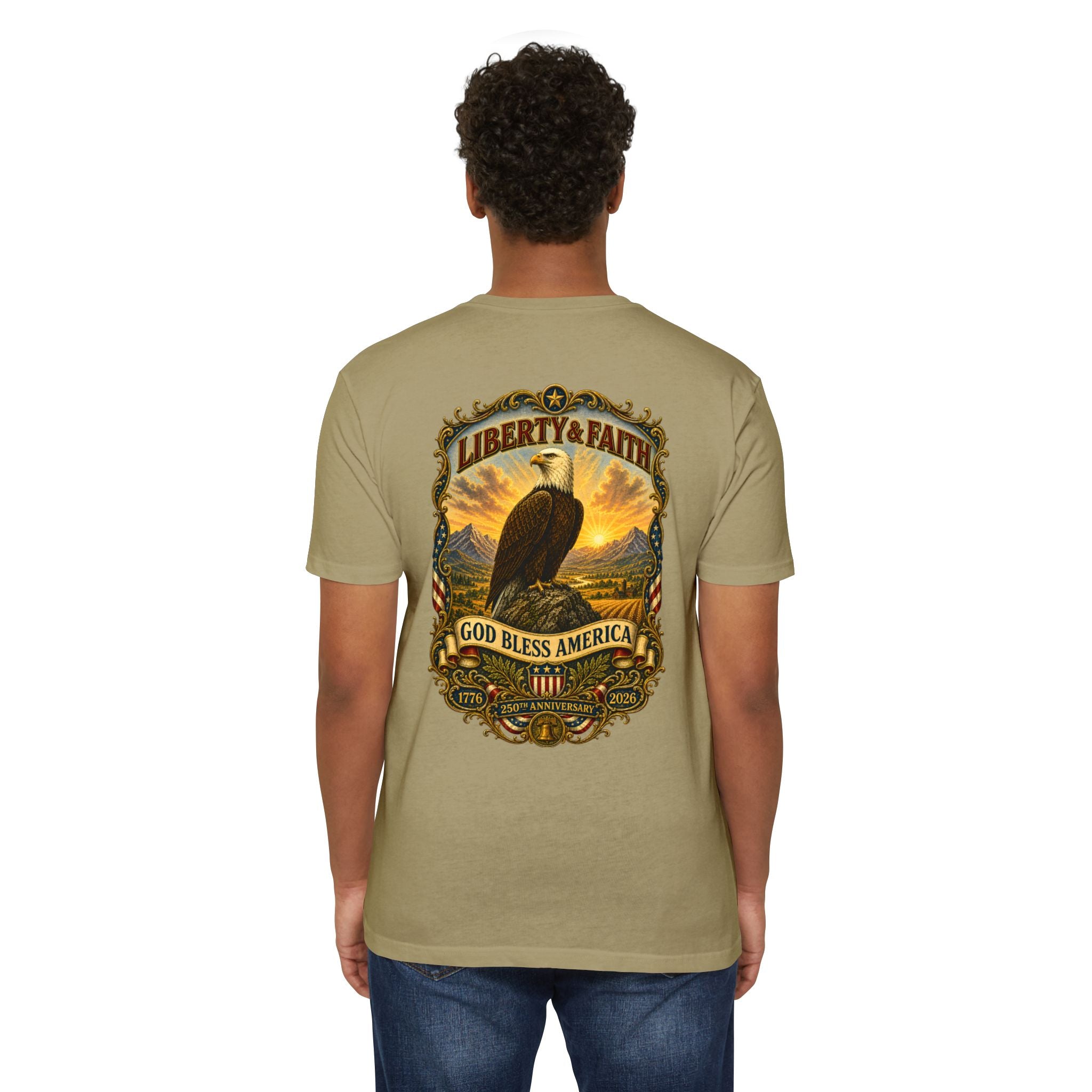 Heritage Print Co - Liberty & Faith Eagle - God Bless America - USA 250 years - 4th of July - Next Level 6210 CVC Super Soft T-Shirt