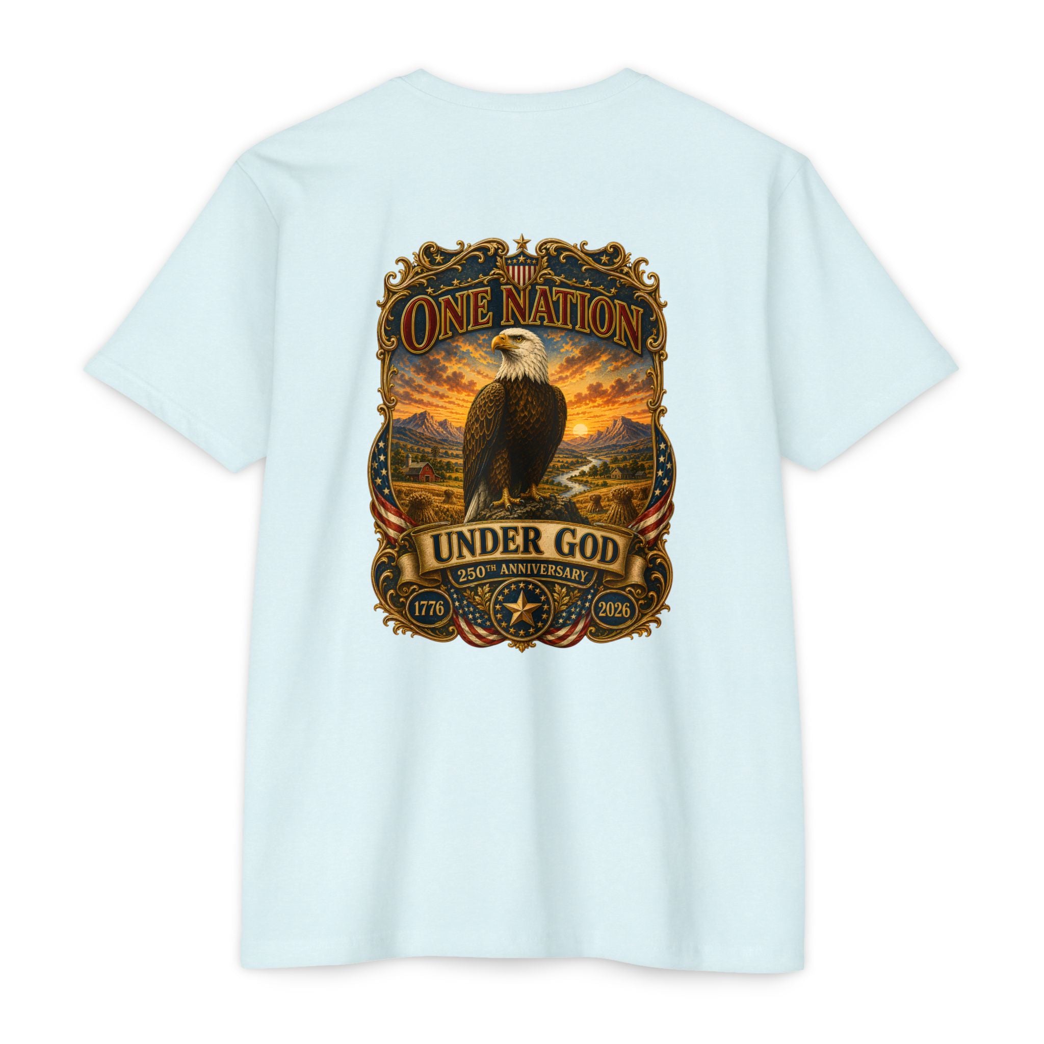 Heritage Print Co - One Nation Under God with Eagle - USA 250th Anniversary 4th of July - Next Level 6210 CVC Super Soft T-Shirt