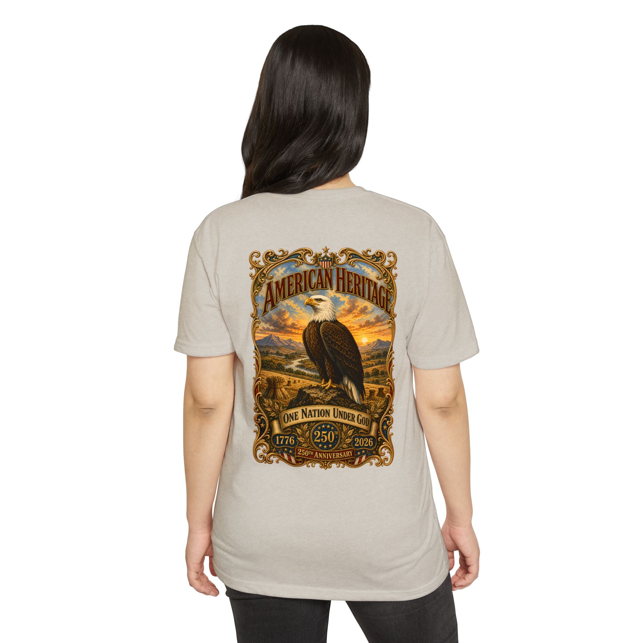 Heritage Print Co - American Heritage - One Nation Under God with Eagle - USA 250 Years - 4th of July - Next Level 6210 CVC Super Soft T-Shirt