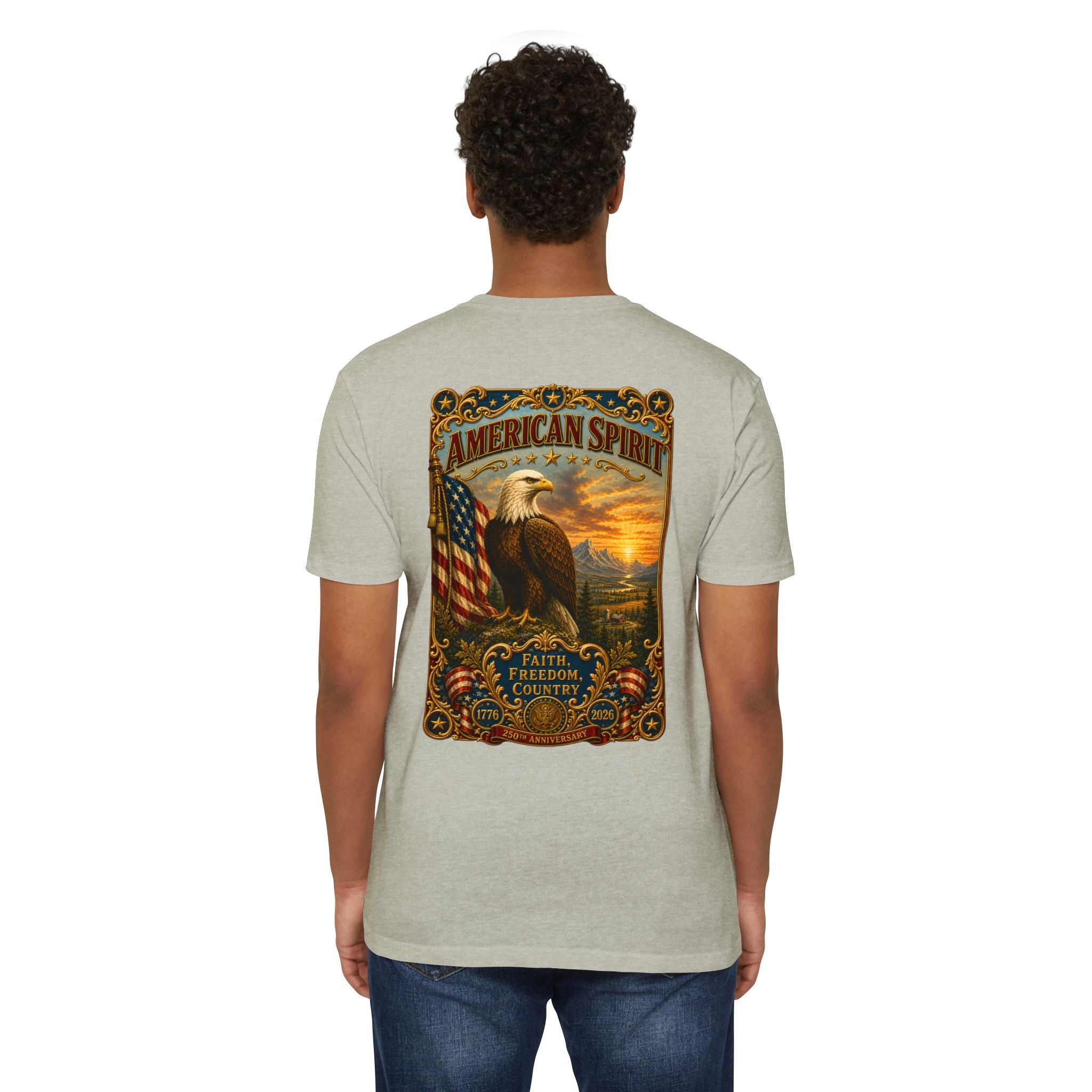 Heritage Print Co - American Spirit - Faith Freedom Country with Eagle - USA 250 years - 4th of July - Next Level 6210 CVC Super Soft T-Shirt