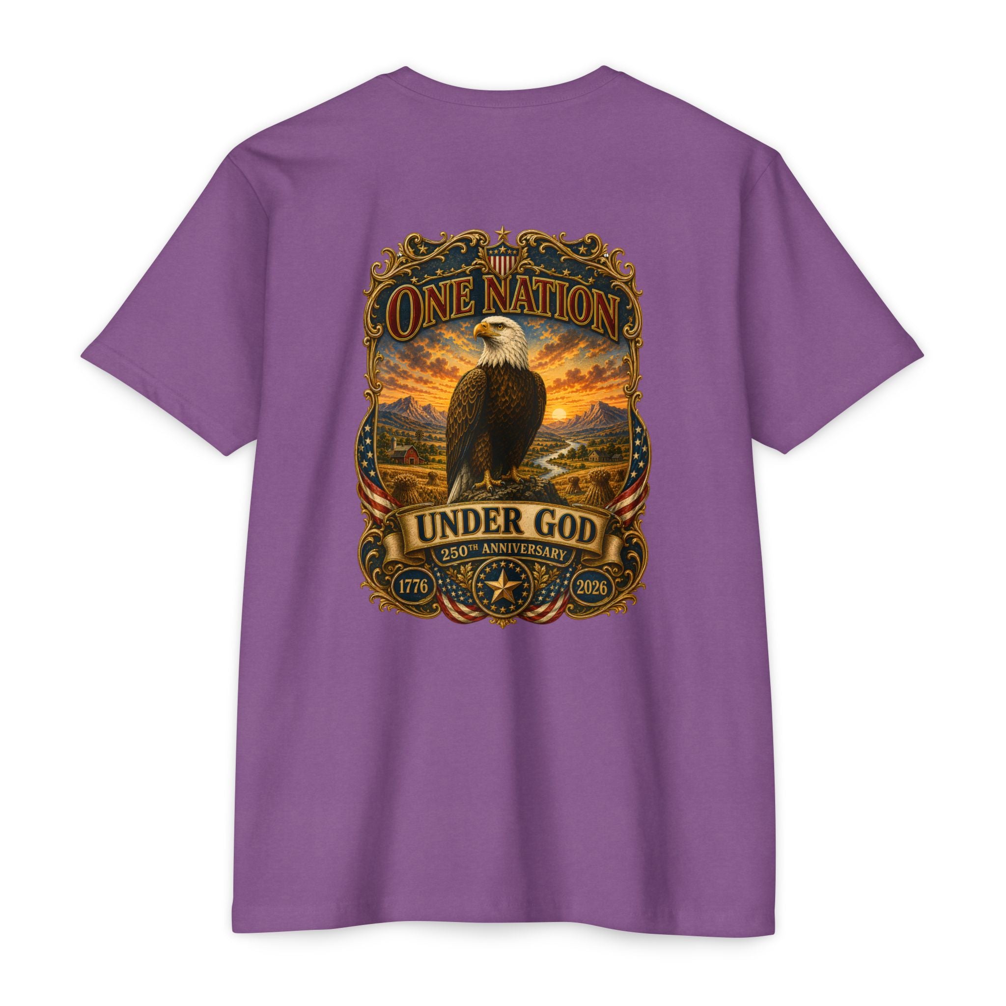 Heritage Print Co - One Nation Under God with Eagle - USA 250th Anniversary 4th of July - Next Level 6210 CVC Super Soft T-Shirt