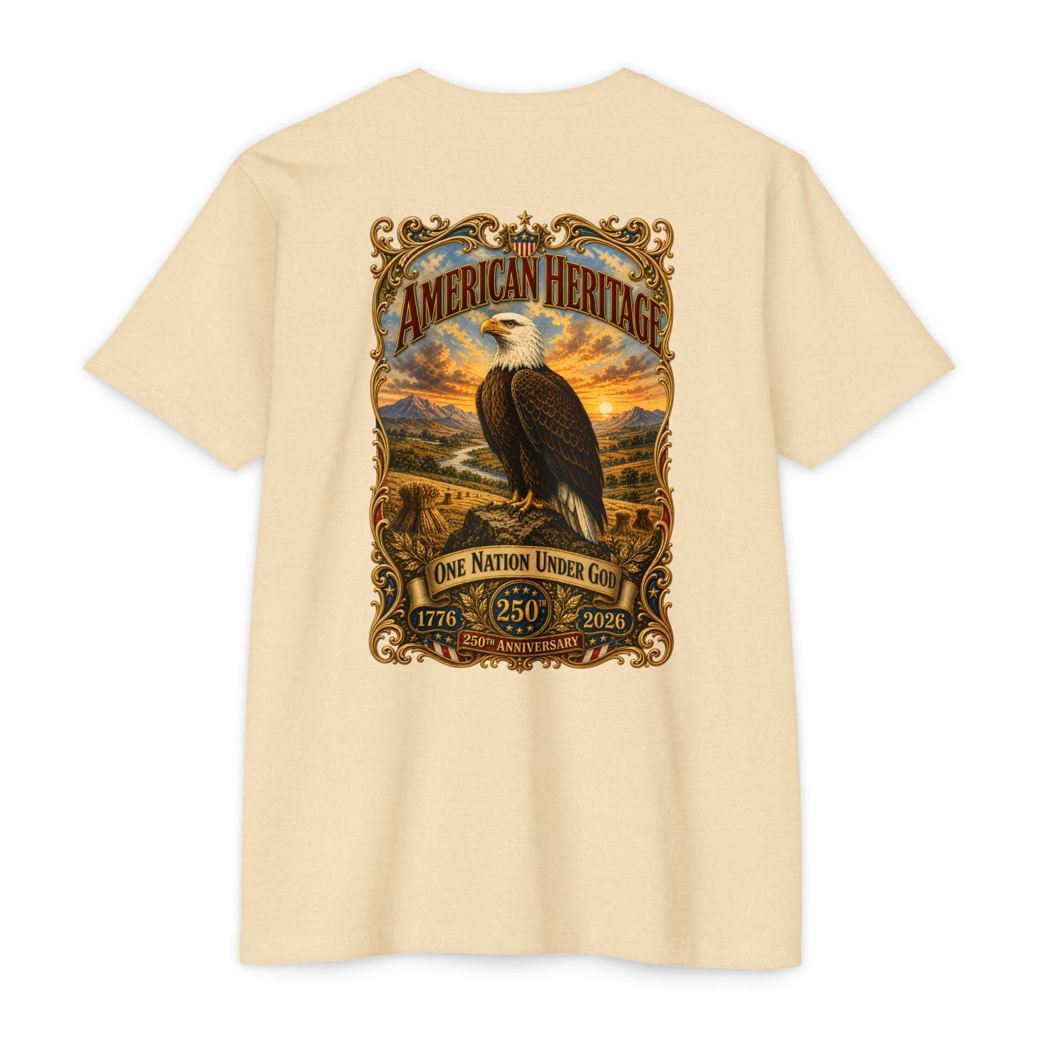 Heritage Print Co - American Heritage - One Nation Under God with Eagle - USA 250 Years - 4th of July - Next Level 6210 CVC Super Soft T-Shirt