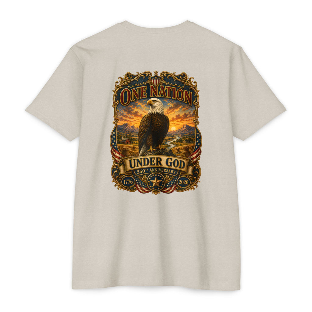 Heritage Print Co - One Nation Under God with Eagle - USA 250th Anniversary 4th of July - Next Level 6210 CVC Super Soft T-Shirt