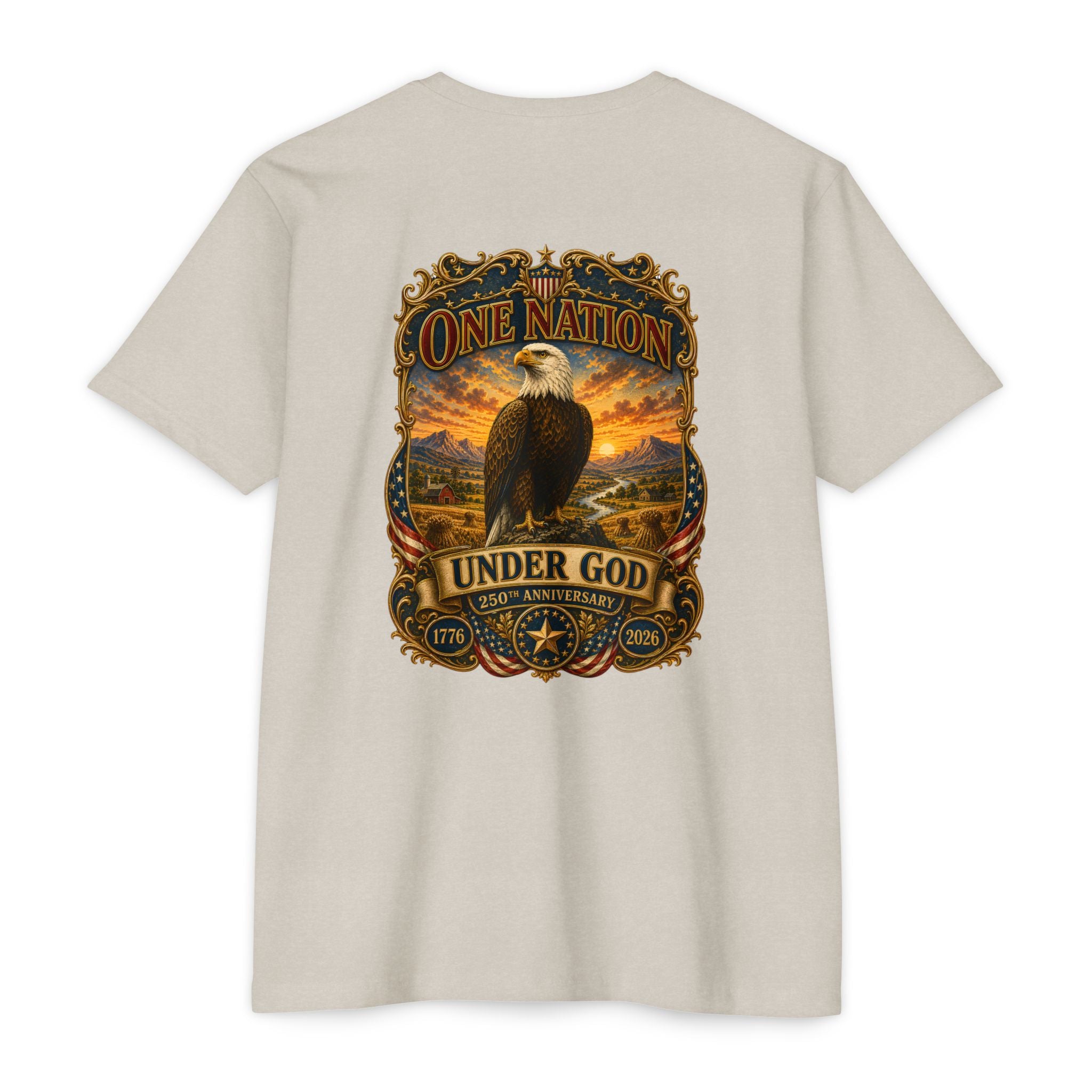 Heritage Print Co - One Nation Under God with Eagle - USA 250th Anniversary 4th of July - Next Level 6210 CVC Super Soft T-Shirt
