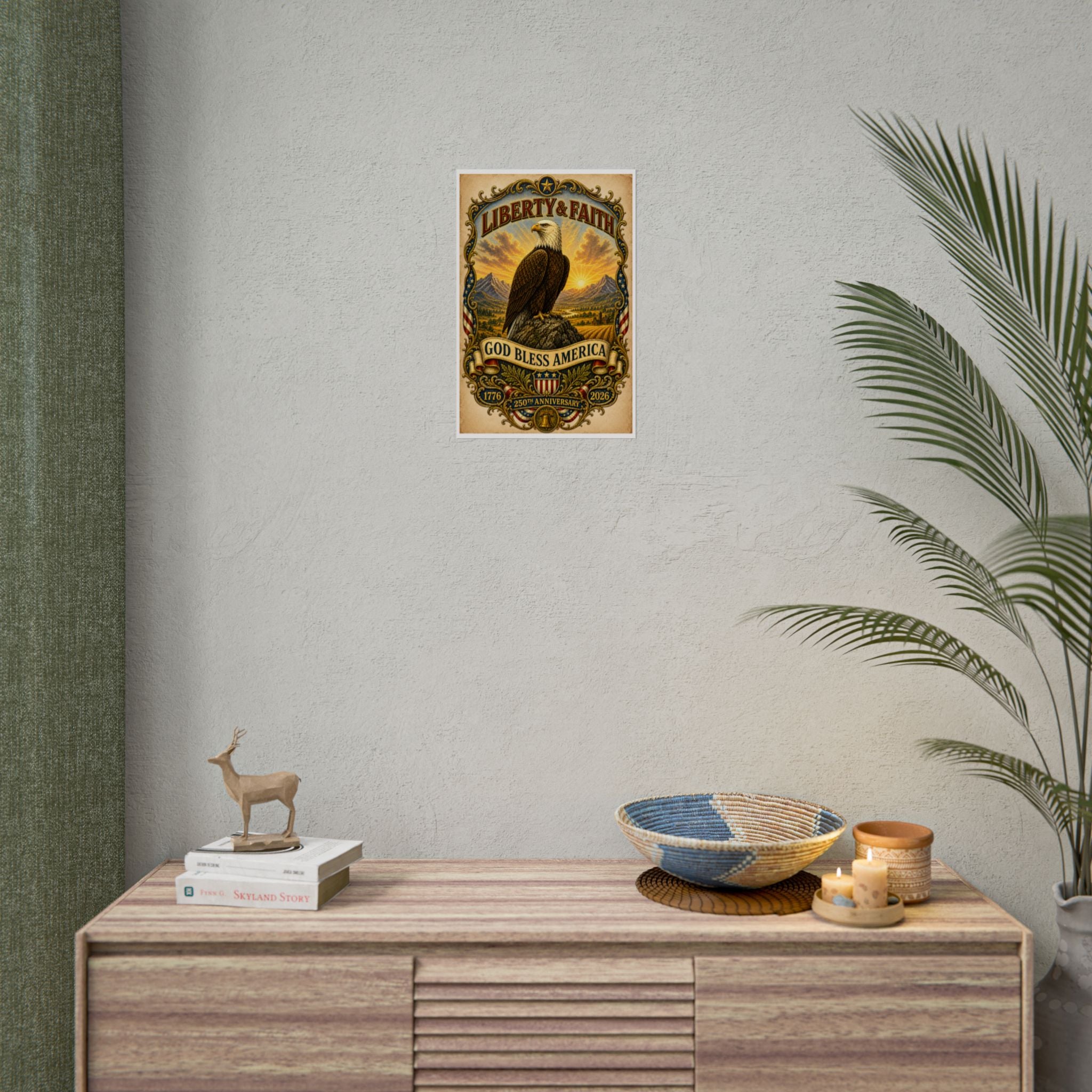 Heritage Print Co - Liberty and Faith - God Bless America with Eagle - USA 250 Years - 4th of July - Premium Vintage Wall Art