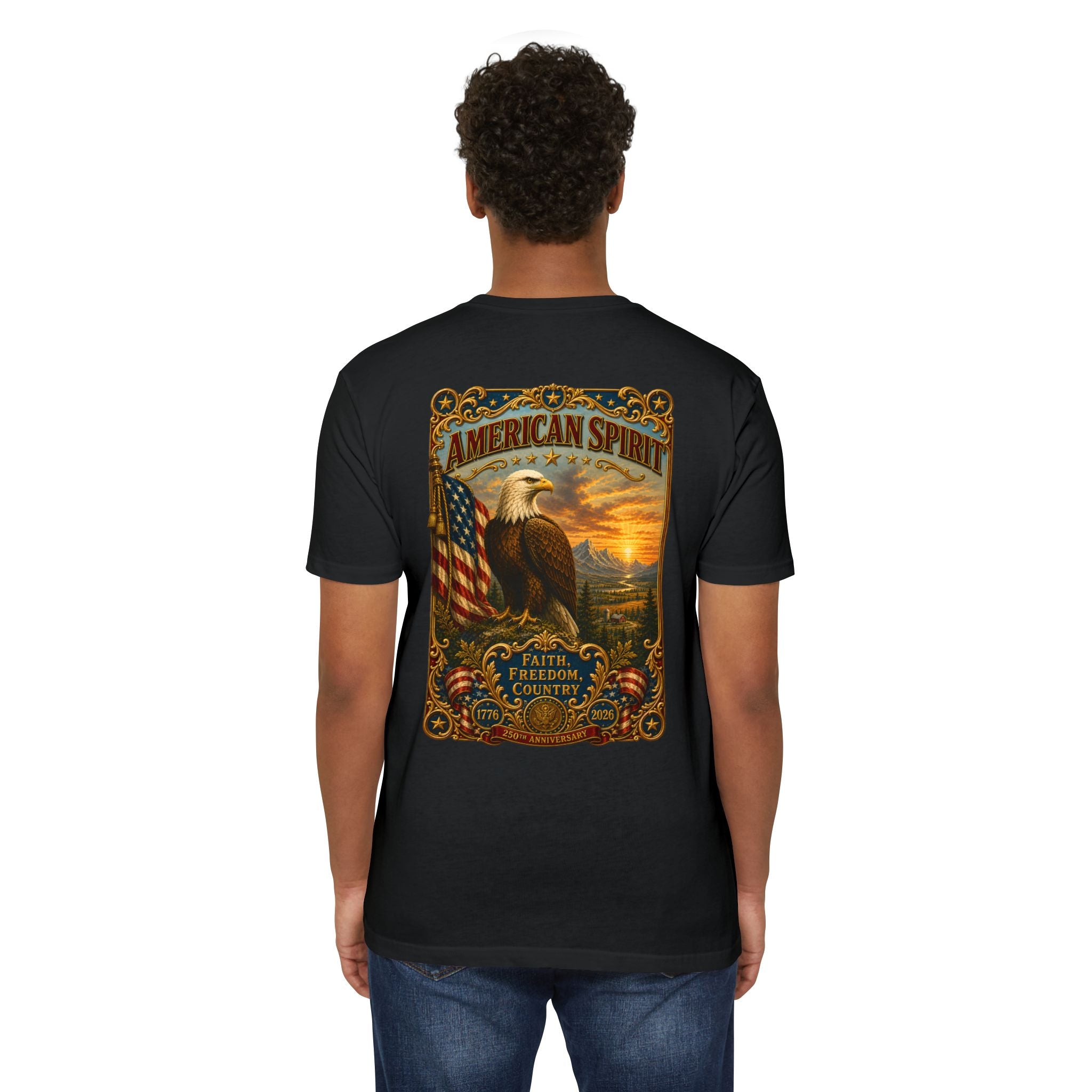 Heritage Print Co - American Spirit - Faith Freedom Country with Eagle - USA 250 years - 4th of July - Next Level 6210 CVC Super Soft T-Shirt