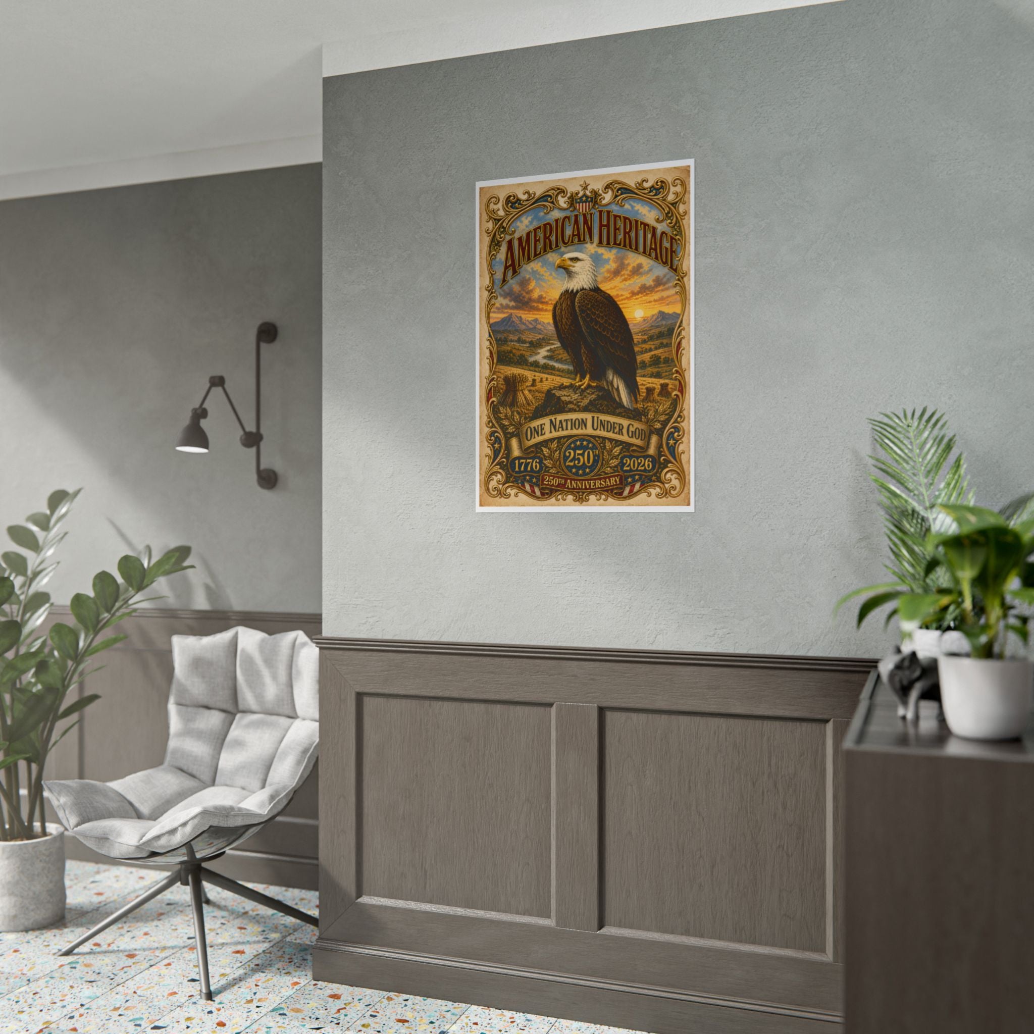 Heritage Print Co - American Heritage - One Nation Under God with Eagle - USA 250 Years - 4th of July - Premium Vintage Wall Art