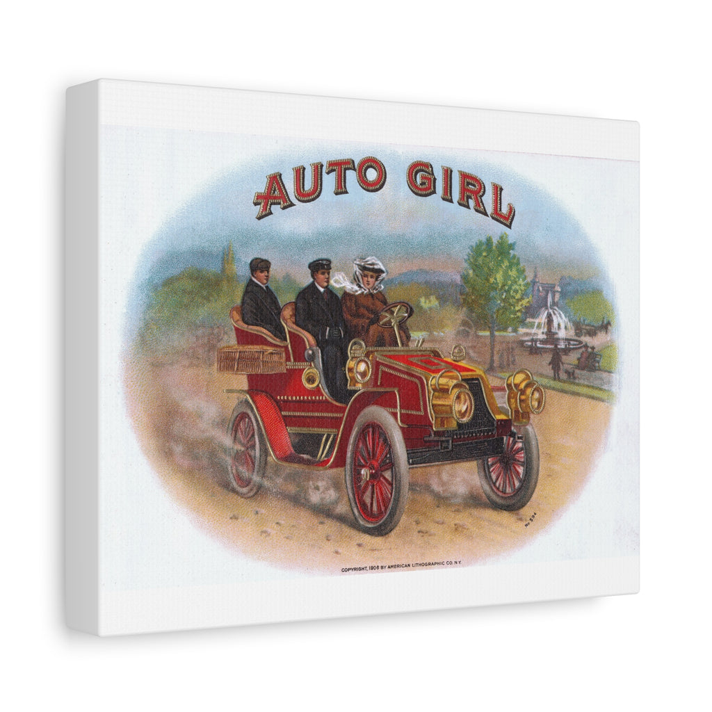 Vintage Stone Lithography Artwork - Auto Girl - Matte Canvas, Stretched, 1.25"