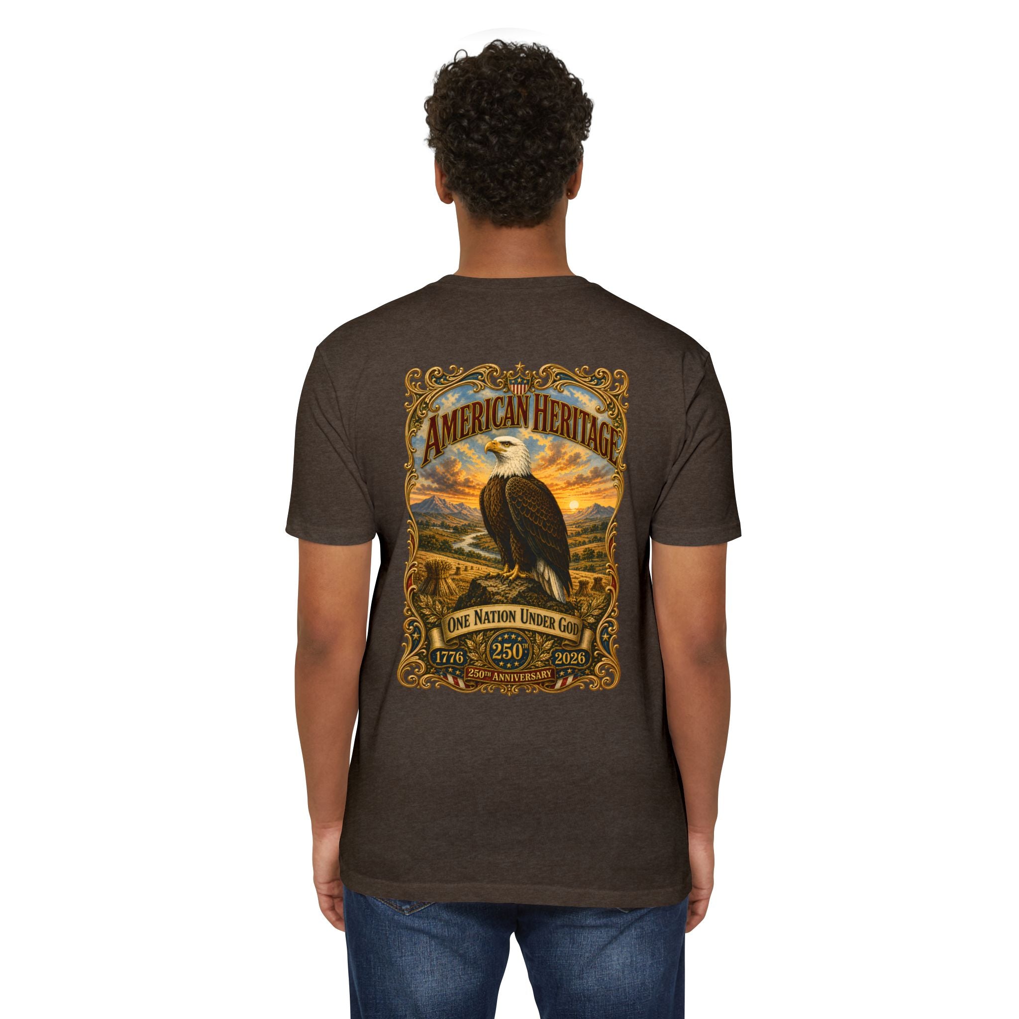 Heritage Print Co - American Heritage - One Nation Under God with Eagle - USA 250 Years - 4th of July - Next Level 6210 CVC Super Soft T-Shirt