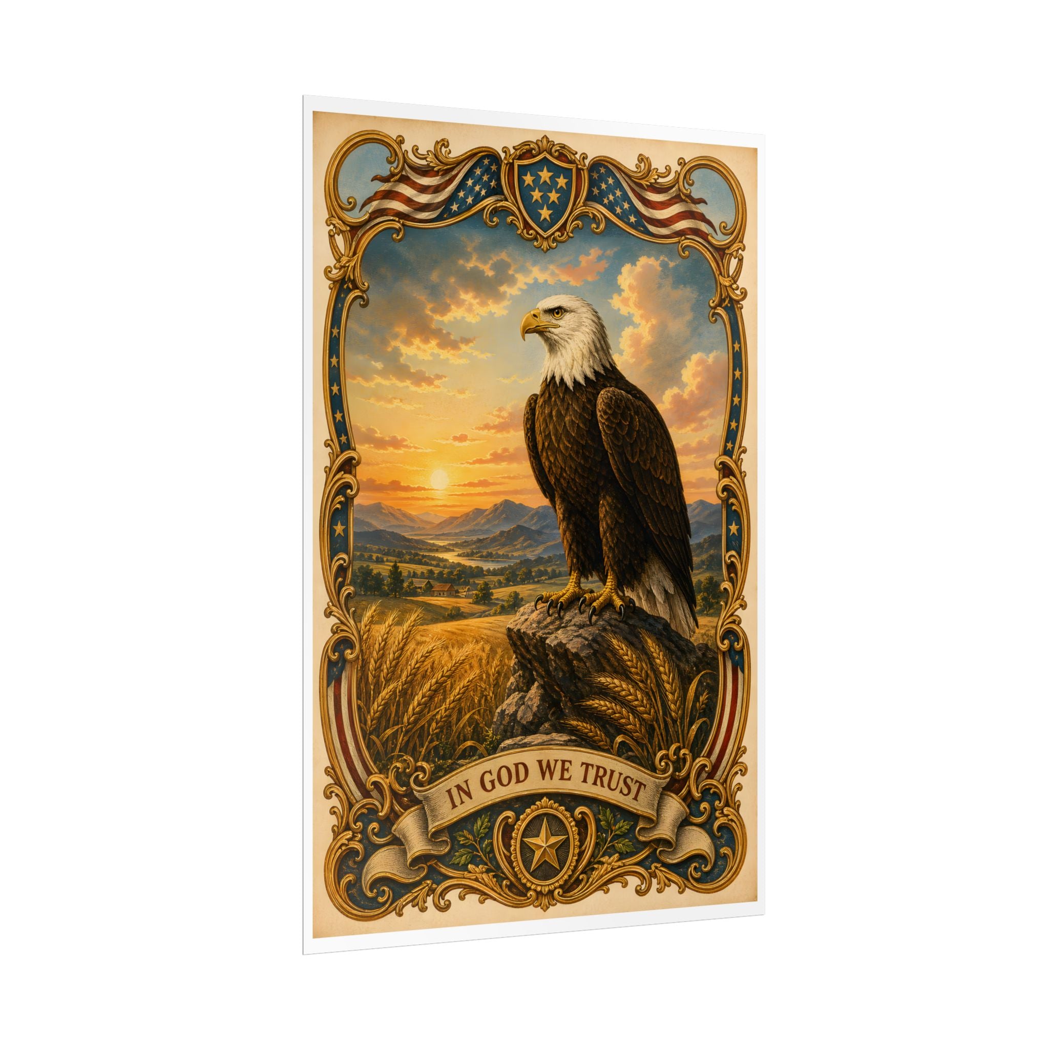 Heritage Print Co - Patriotic American Bald Eagle - In God We Trust - Premium Vintage Wall Art
