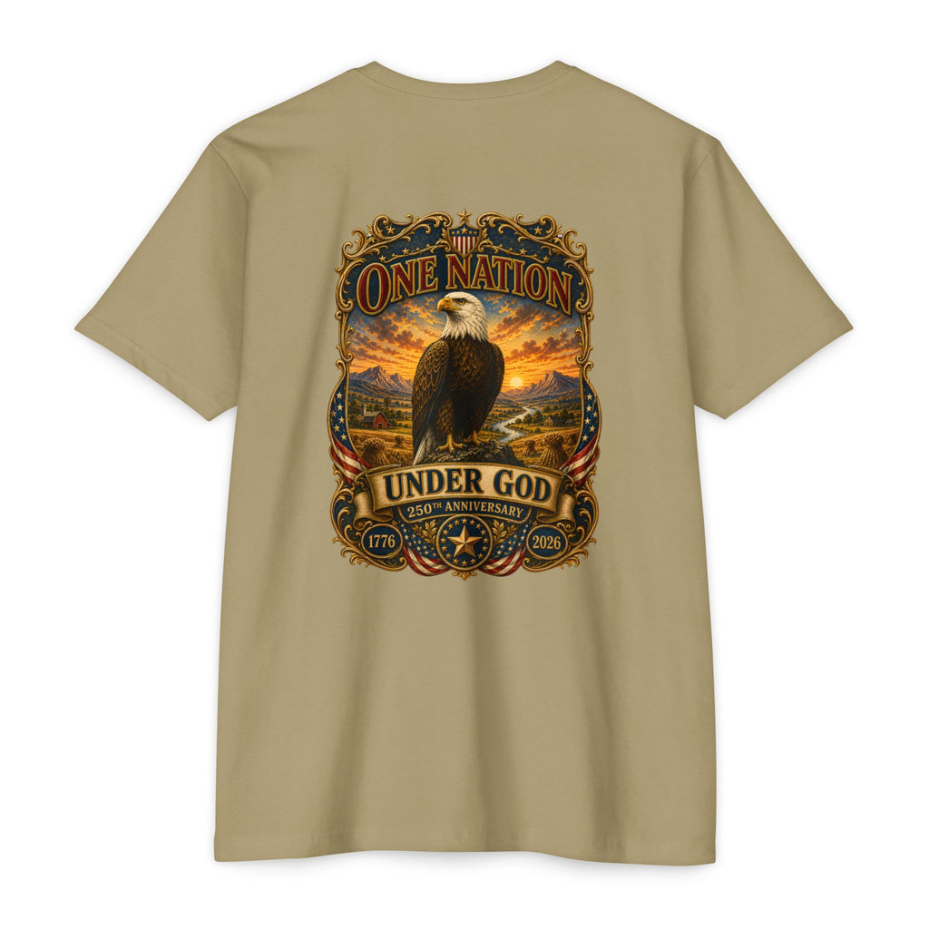 Heritage Print Co - One Nation Under God with Eagle - USA 250th Anniversary 4th of July - Next Level 6210 CVC Super Soft T-Shirt