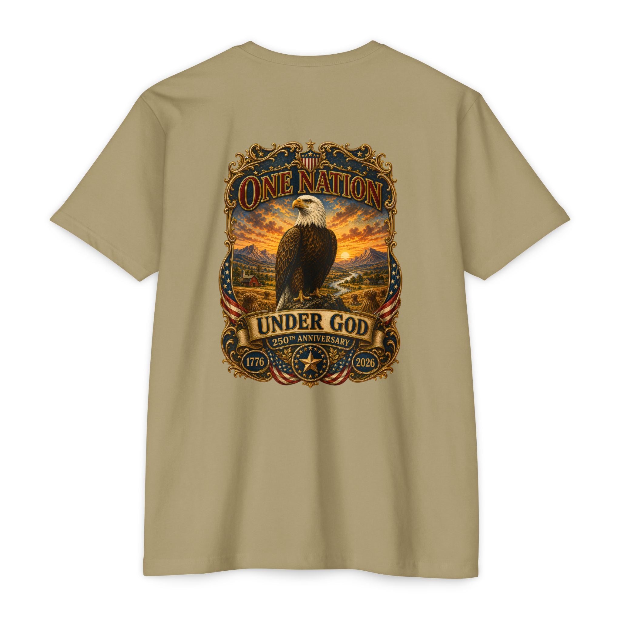 Heritage Print Co - One Nation Under God with Eagle - USA 250th Anniversary 4th of July - Next Level 6210 CVC Super Soft T-Shirt