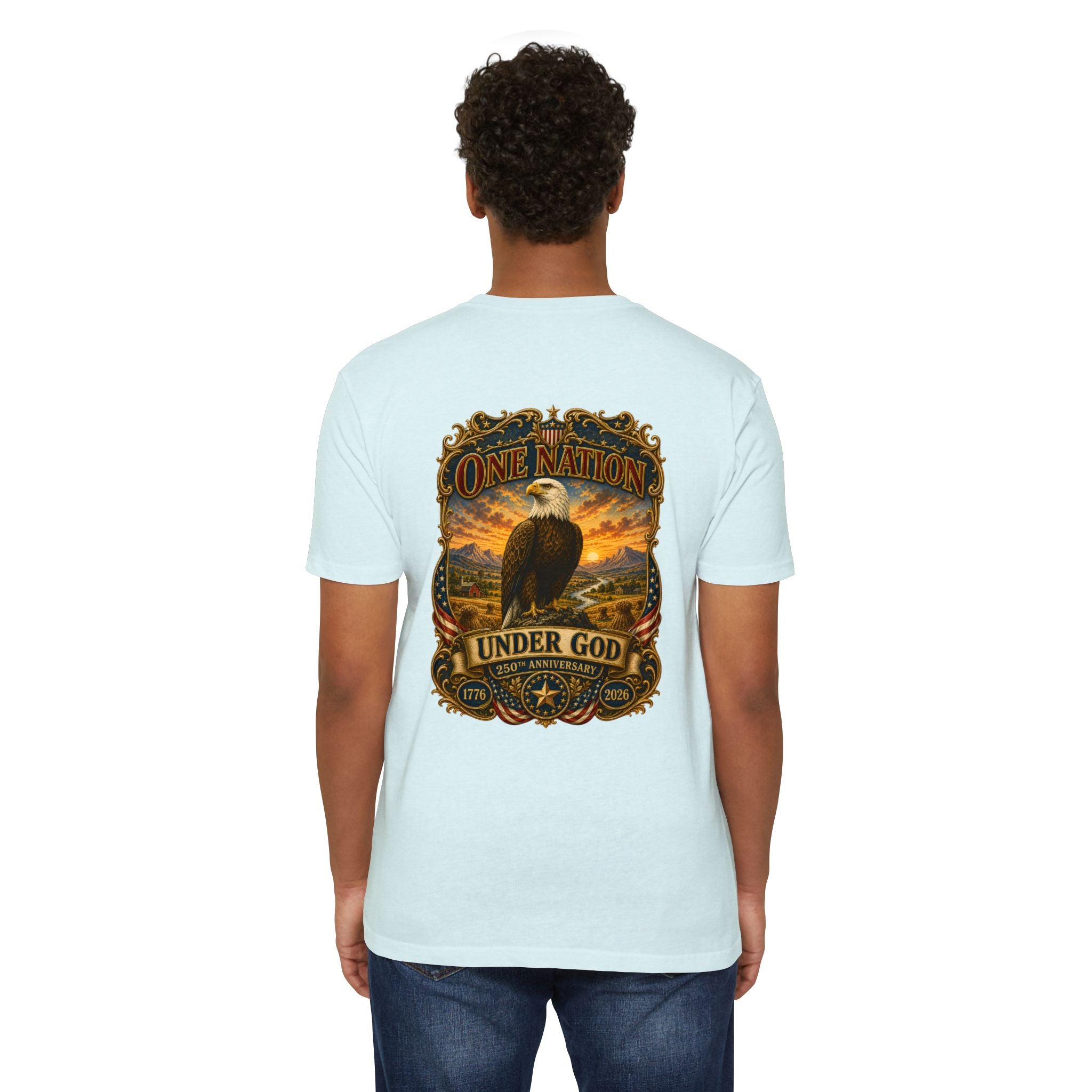 Heritage Print Co - One Nation Under God with Eagle - USA 250th Anniversary 4th of July - Next Level 6210 CVC Super Soft T-Shirt