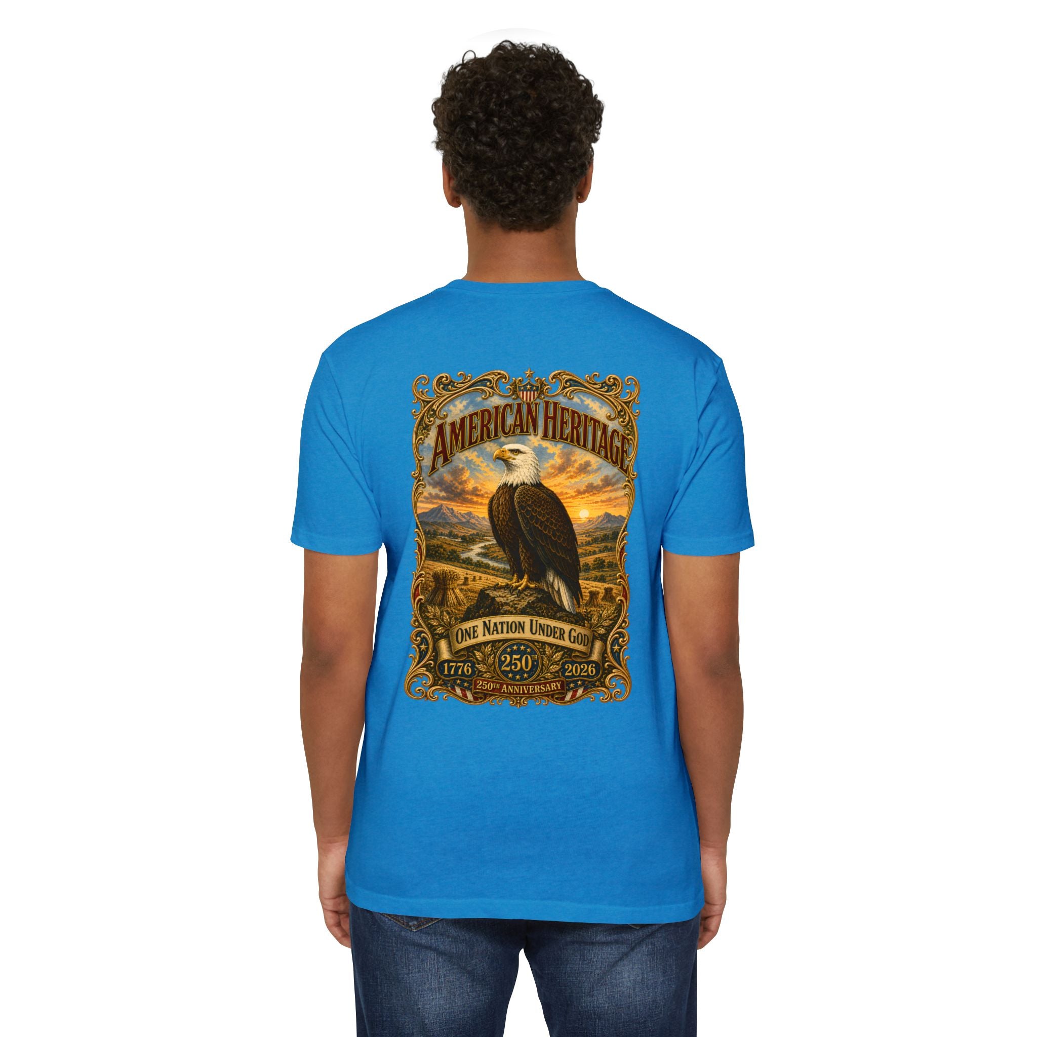 Heritage Print Co - American Heritage - One Nation Under God with Eagle - USA 250 Years - 4th of July - Next Level 6210 CVC Super Soft T-Shirt