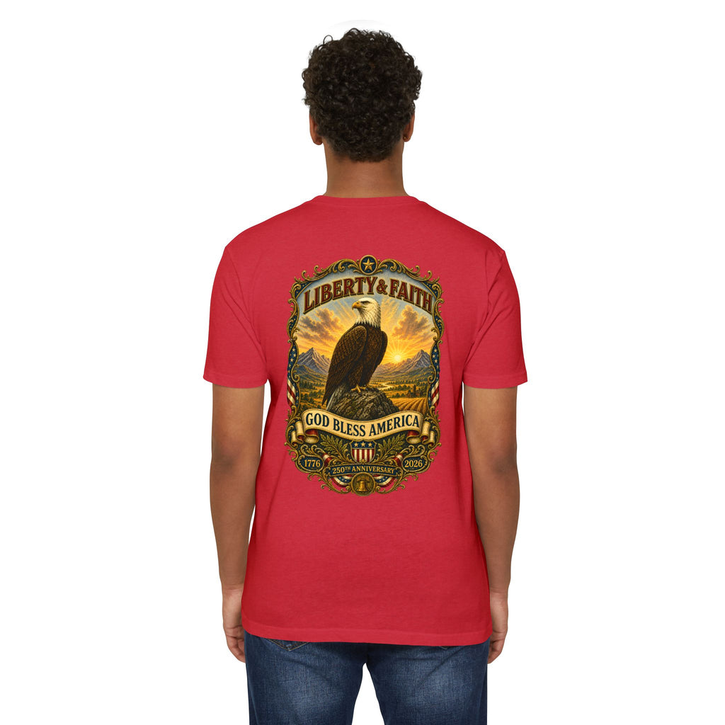 Heritage Print Co - Liberty & Faith Eagle - God Bless America - USA 250 years - 4th of July - Next Level 6210 CVC Super Soft T-Shirt