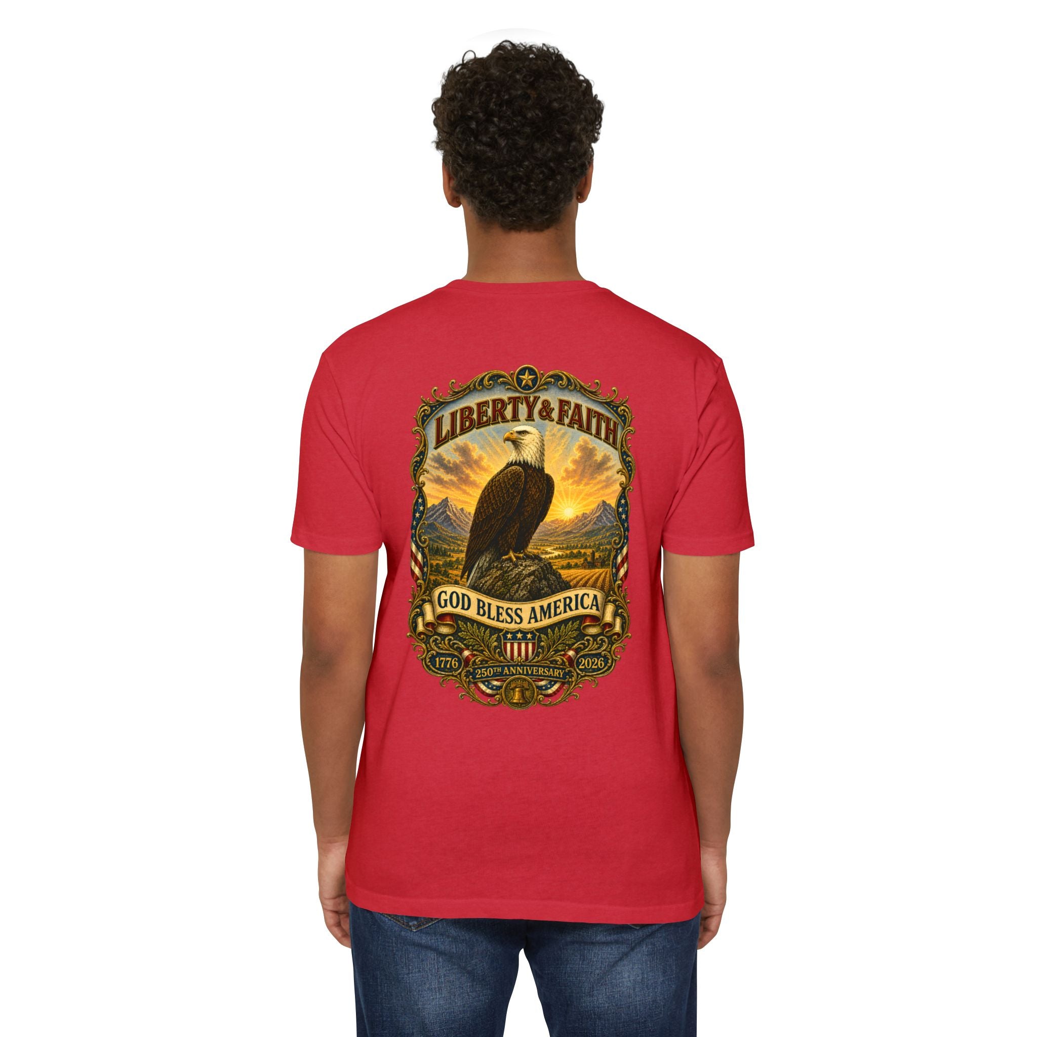 Heritage Print Co - Liberty & Faith Eagle - God Bless America - USA 250 years - 4th of July - Next Level 6210 CVC Super Soft T-Shirt