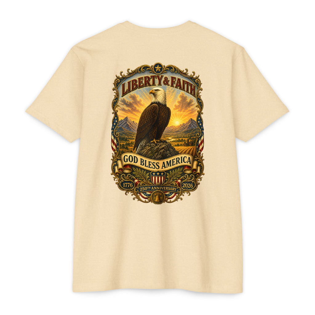 Heritage Print Co - Liberty & Faith Eagle - God Bless America - USA 250 years - 4th of July - Next Level 6210 CVC Super Soft T-Shirt