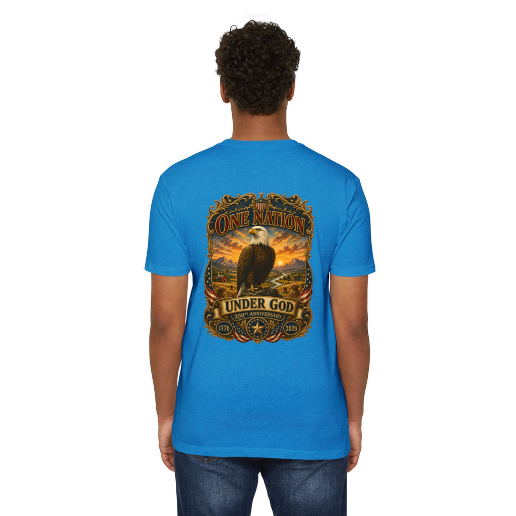 Heritage Print Co - One Nation Under God with Eagle - USA 250th Anniversary 4th of July - Next Level 6210 CVC Super Soft T-Shirt