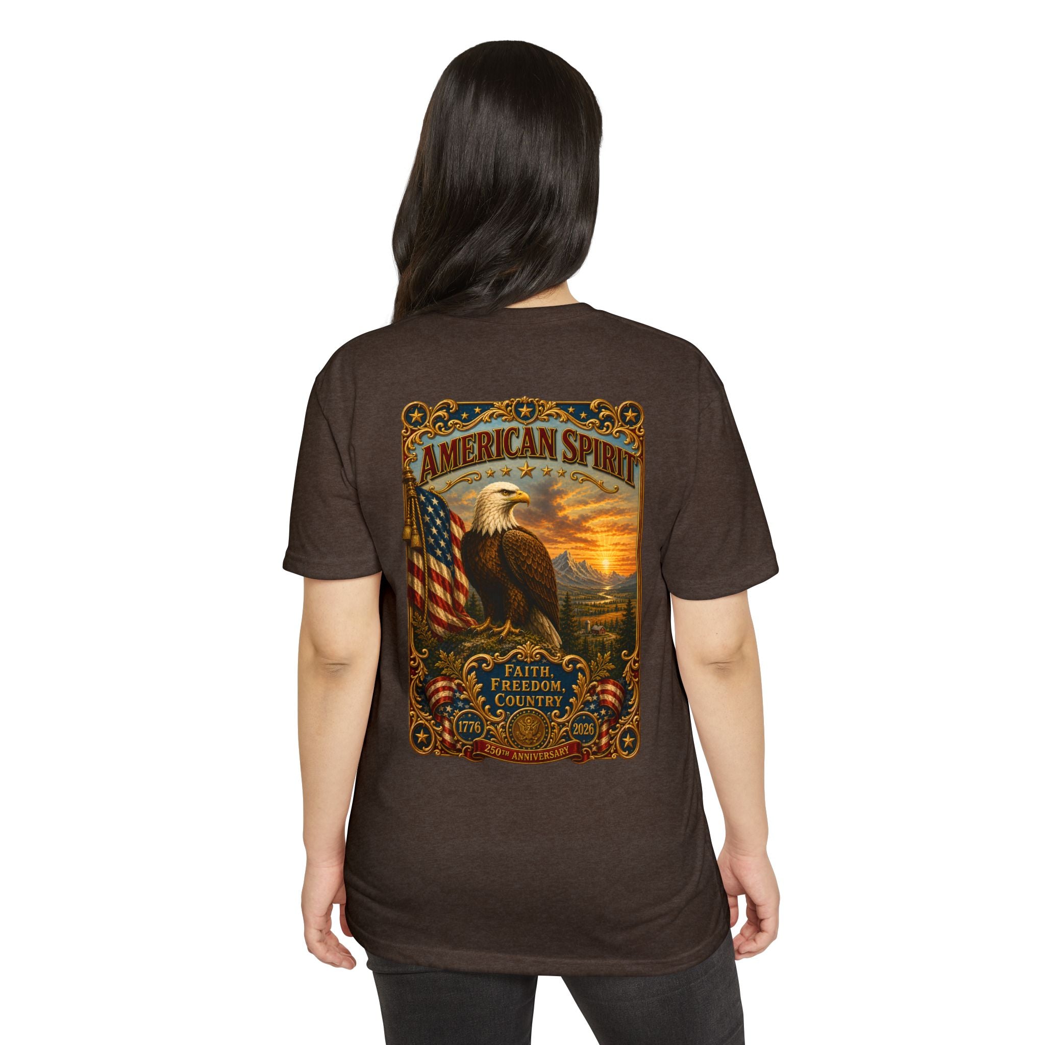 Heritage Print Co - American Spirit - Faith Freedom Country with Eagle - USA 250 years - 4th of July - Next Level 6210 CVC Super Soft T-Shirt