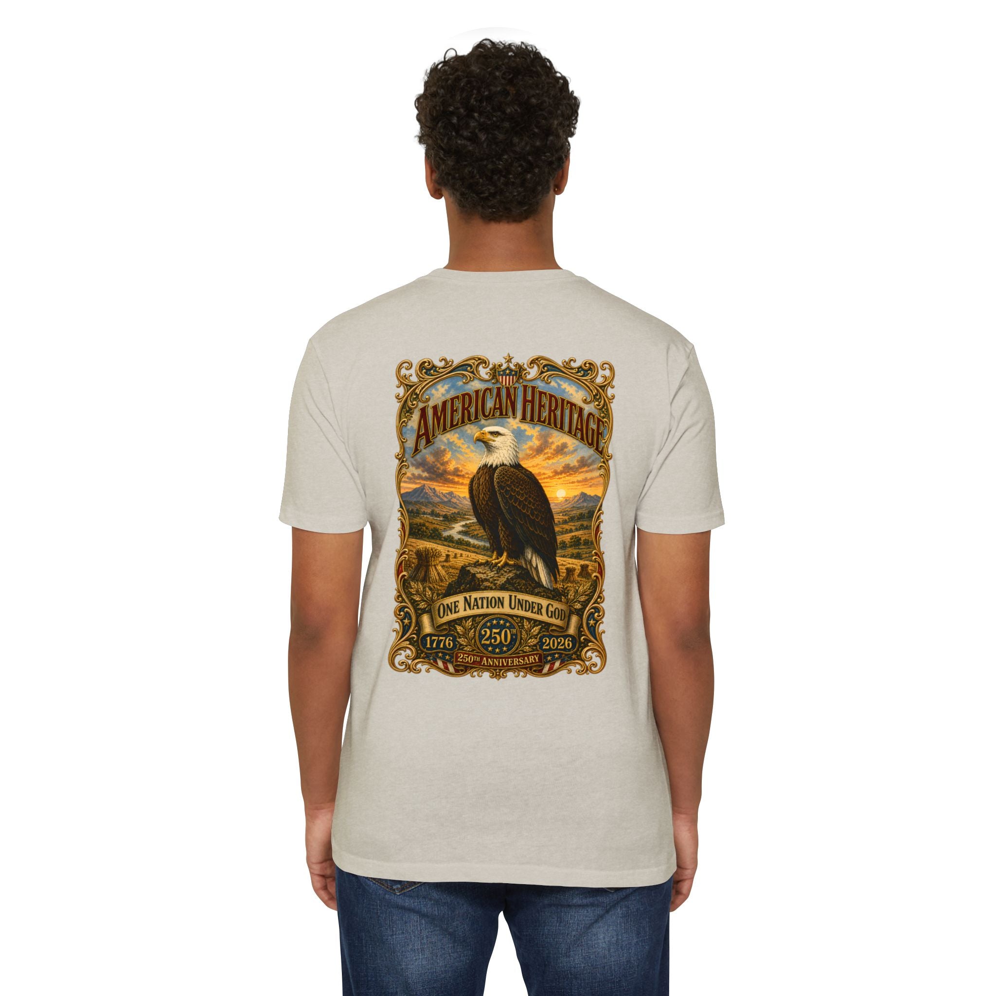 Heritage Print Co - American Heritage - One Nation Under God with Eagle - USA 250 Years - 4th of July - Next Level 6210 CVC Super Soft T-Shirt