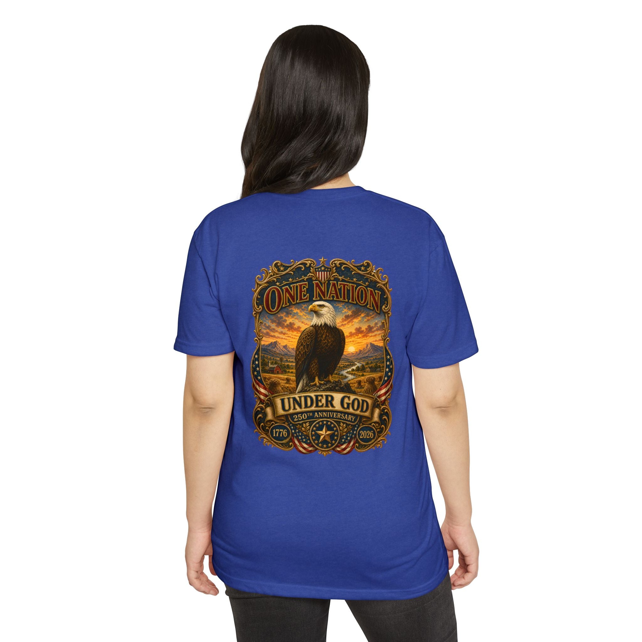 Heritage Print Co - One Nation Under God with Eagle - USA 250th Anniversary 4th of July - Next Level 6210 CVC Super Soft T-Shirt