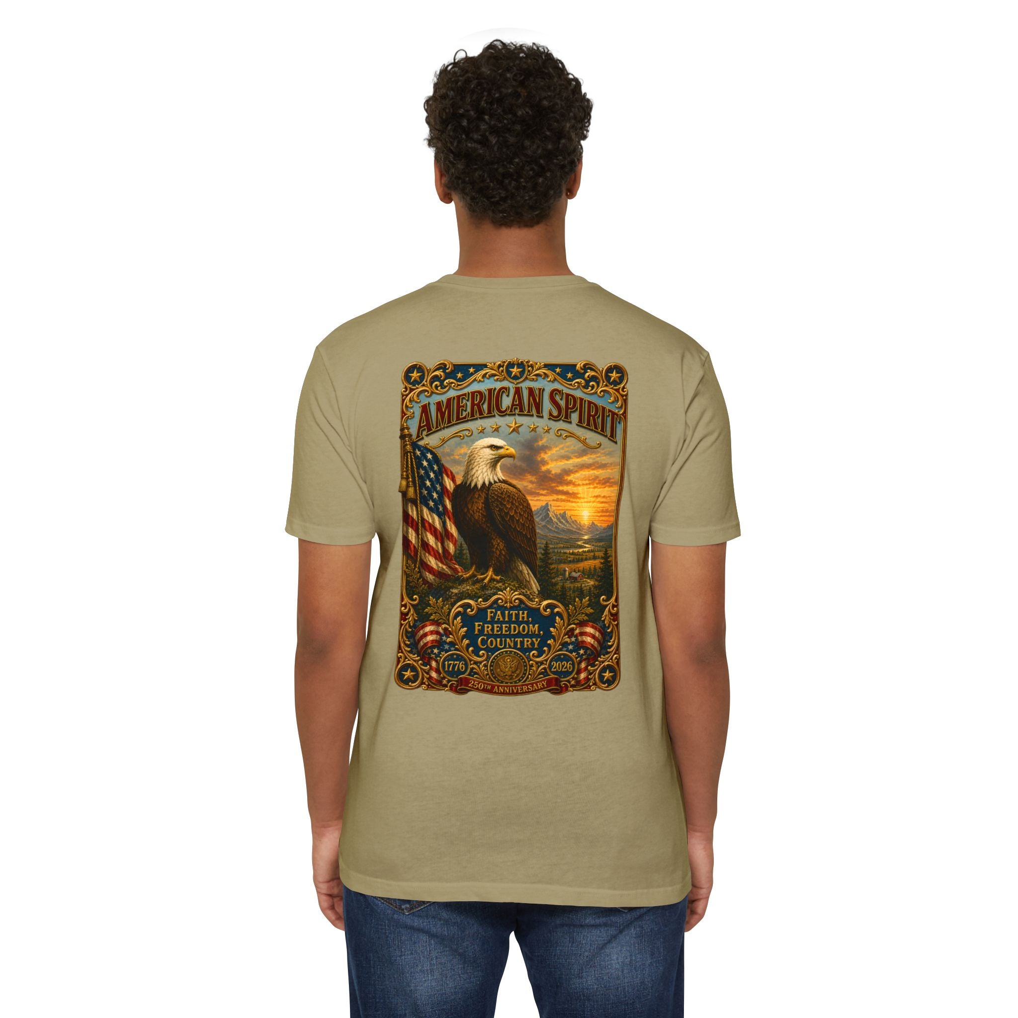 Heritage Print Co - American Spirit - Faith Freedom Country with Eagle - USA 250 years - 4th of July - Next Level 6210 CVC Super Soft T-Shirt