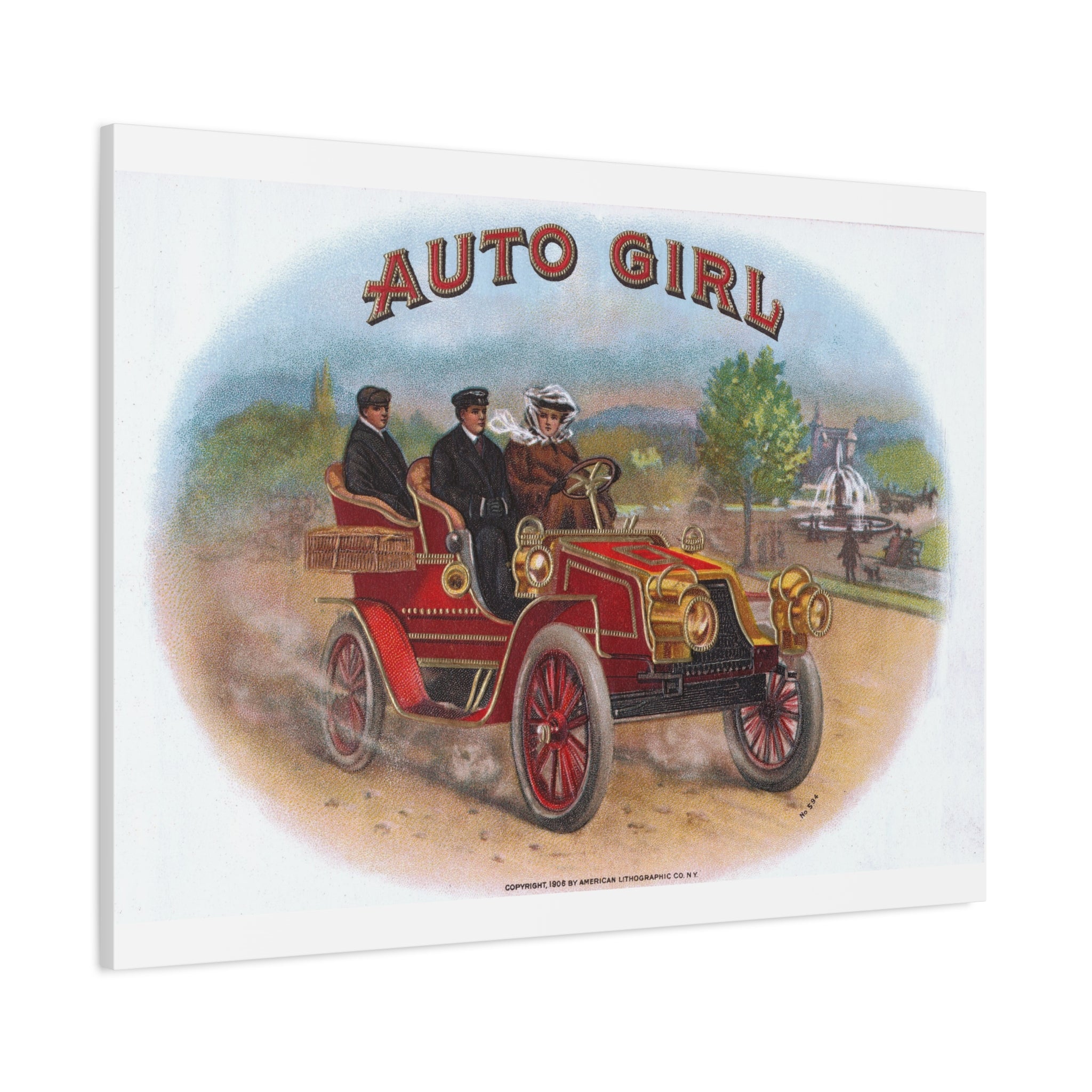 Vintage Stone Lithography Artwork - Auto Girl - Matte Canvas, Stretched, 1.25"