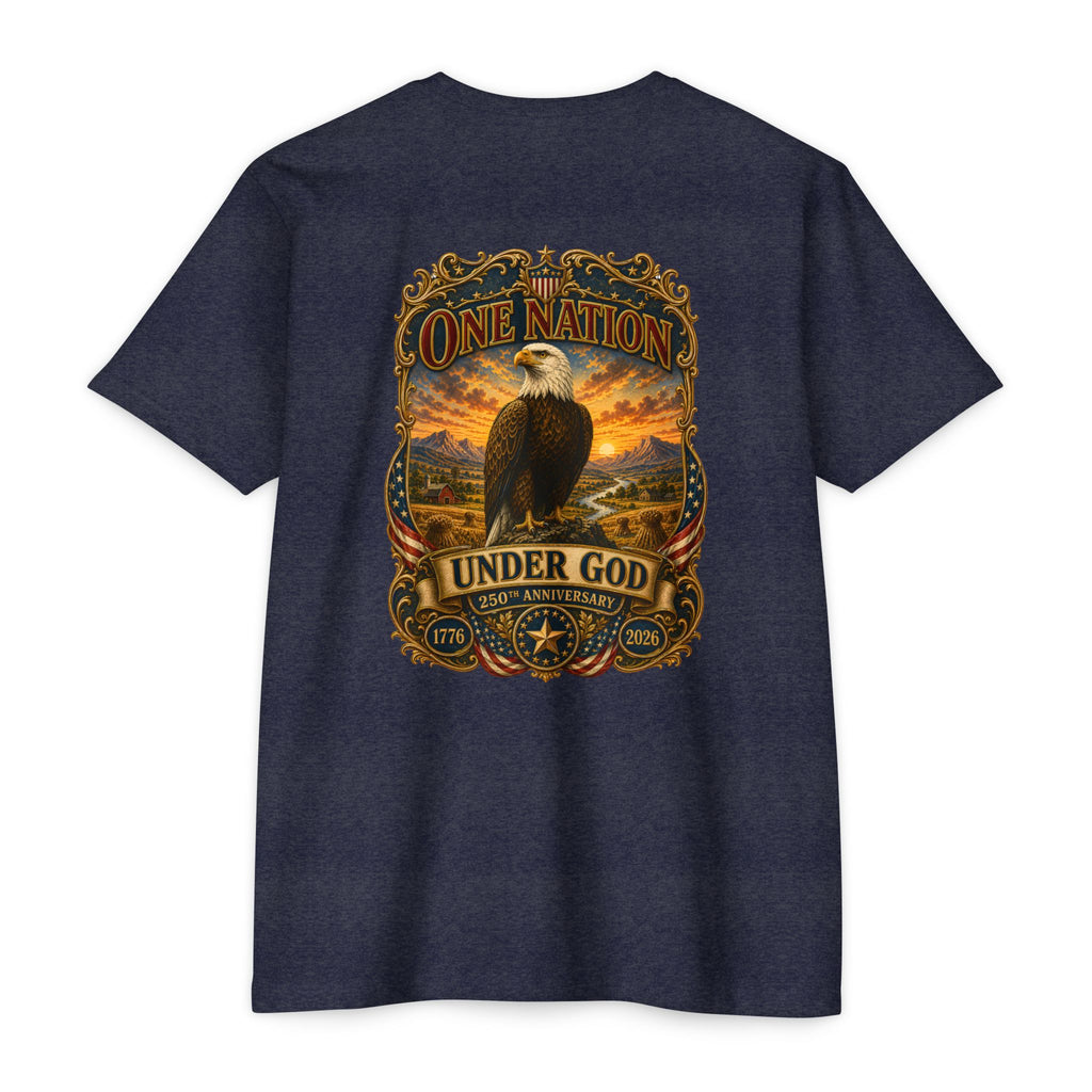 Heritage Print Co - One Nation Under God with Eagle - USA 250th Anniversary 4th of July - Next Level 6210 CVC Super Soft T-Shirt