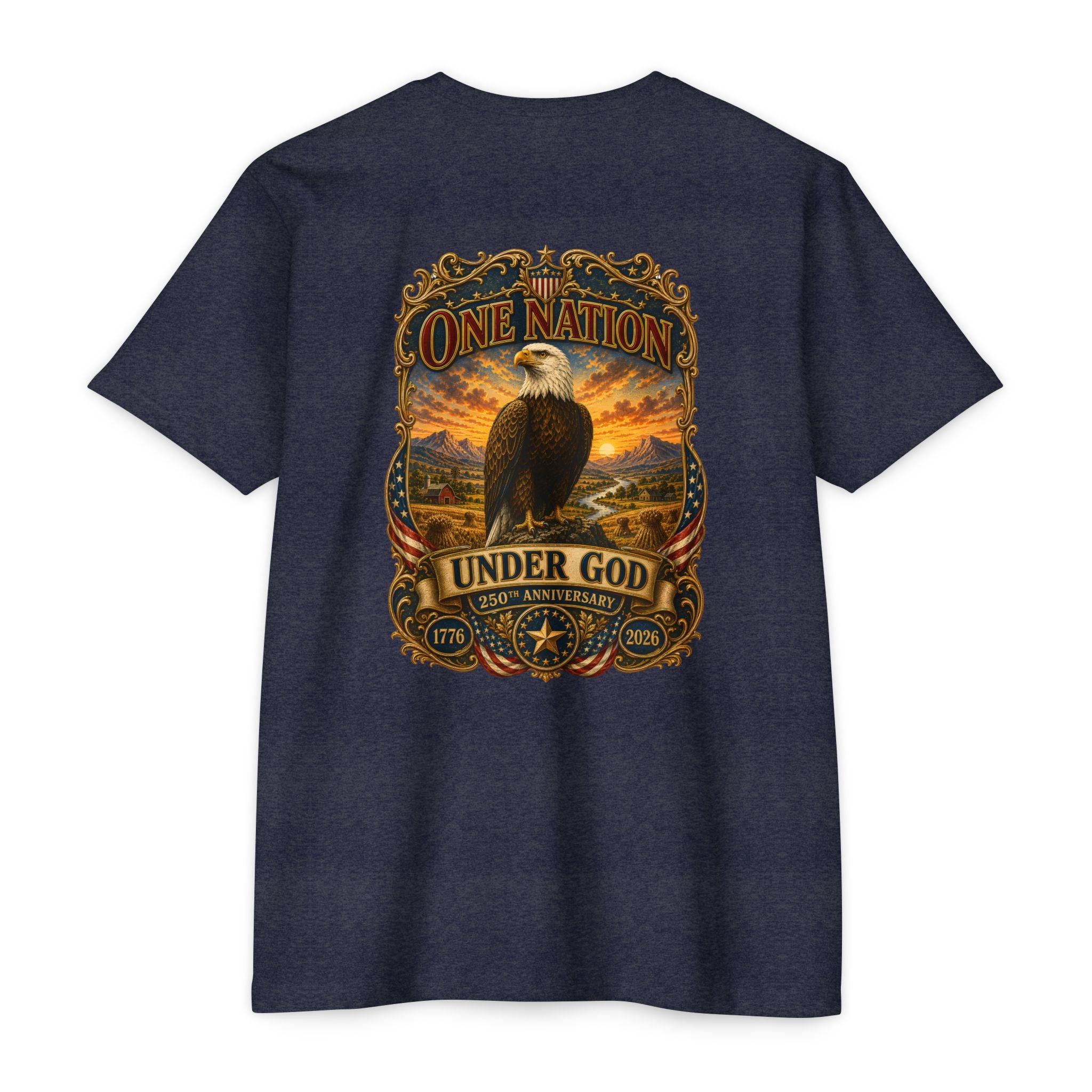 Heritage Print Co - One Nation Under God with Eagle - USA 250th Anniversary 4th of July - Next Level 6210 CVC Super Soft T-Shirt