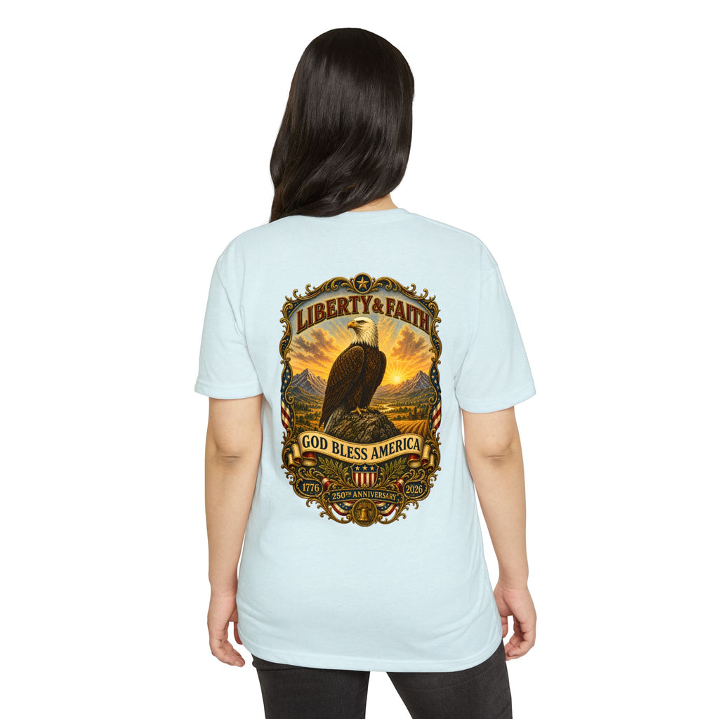 Heritage Print Co - Liberty & Faith Eagle - God Bless America - USA 250 years - 4th of July - Next Level 6210 CVC Super Soft T-Shirt