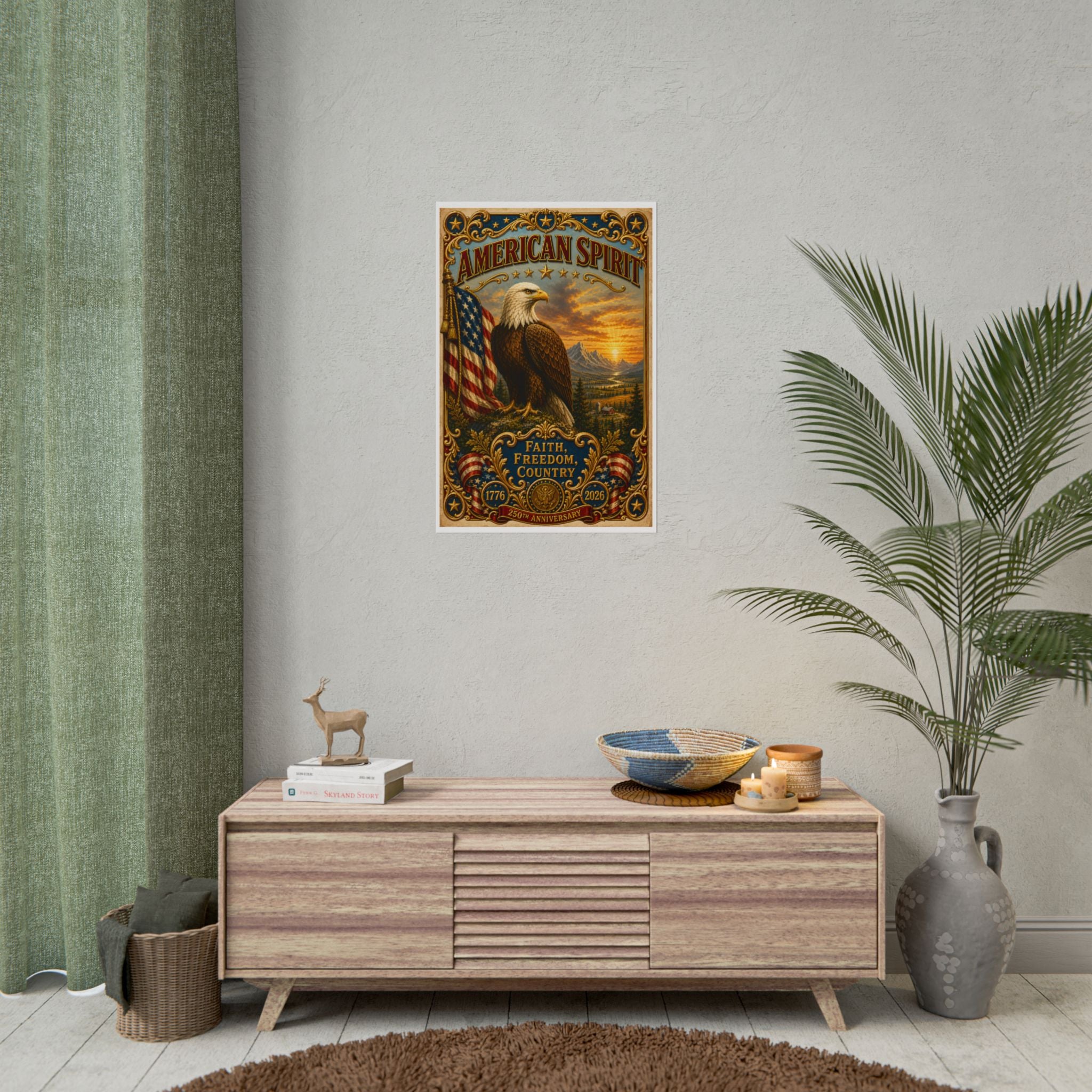 Heritage Print Co - American Spirit - Faith, Freedom, Country with Eagle - USA 250 Years - 4th of July - Premium Vintage Wall Art