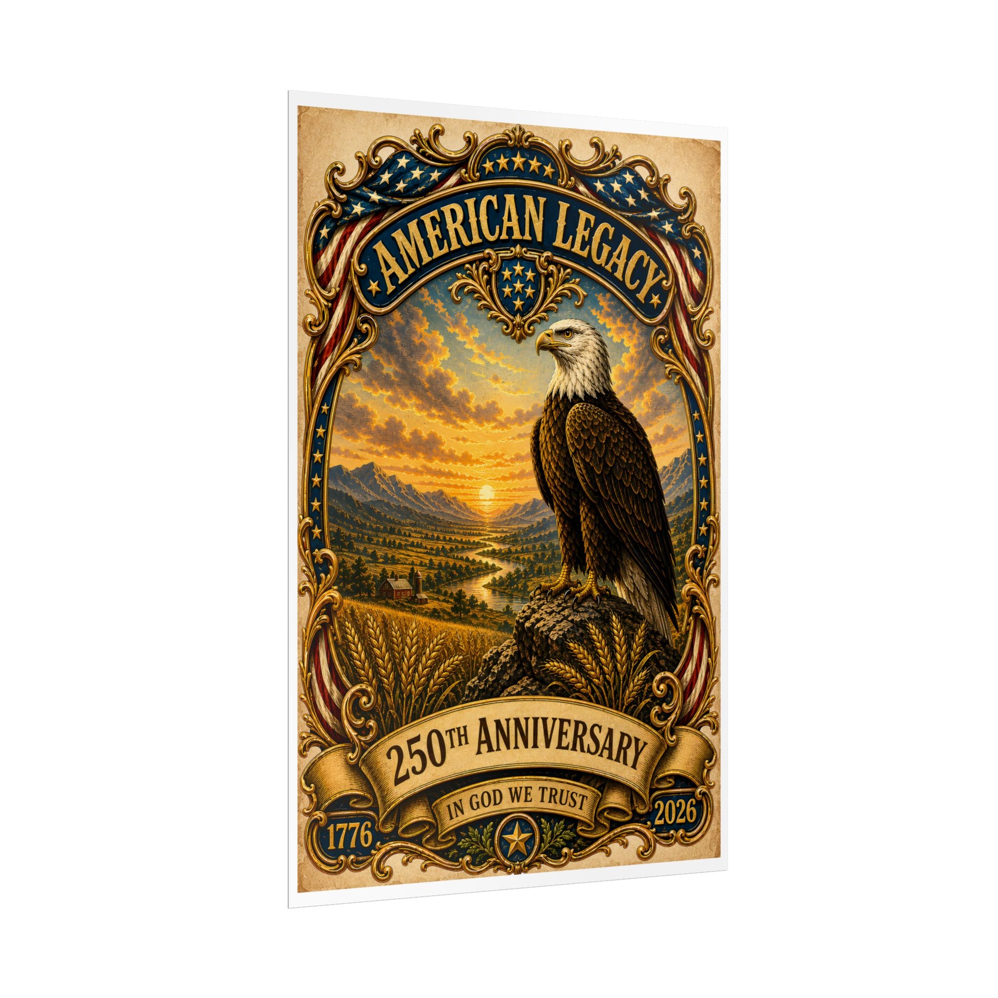 Heritage Print Co - American Legacy - In God We Trust with Eagle - USA 250th Anniversary - 4th of July - Premium Vintage Wall Art
